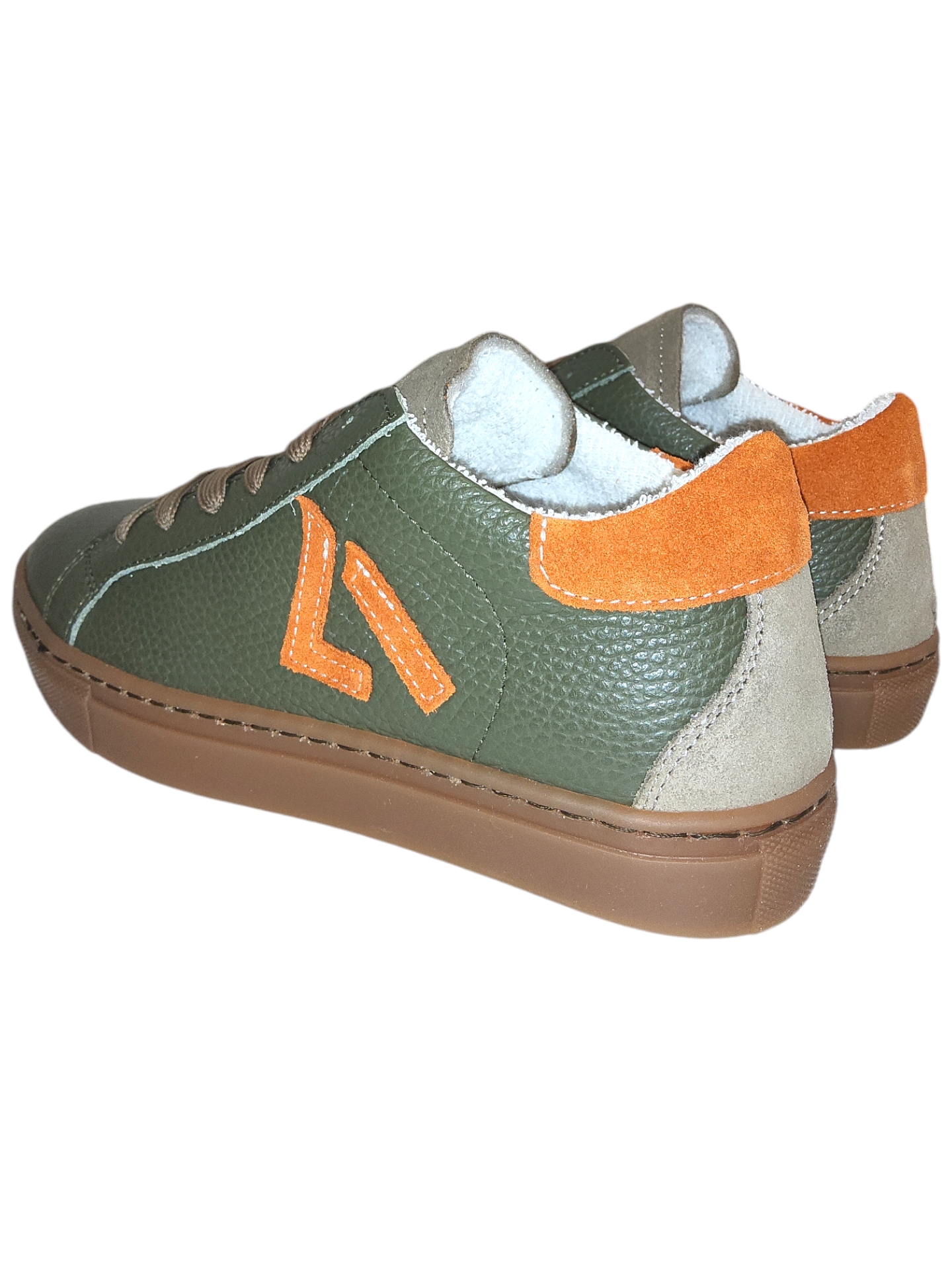 Green and orange leather sneakers