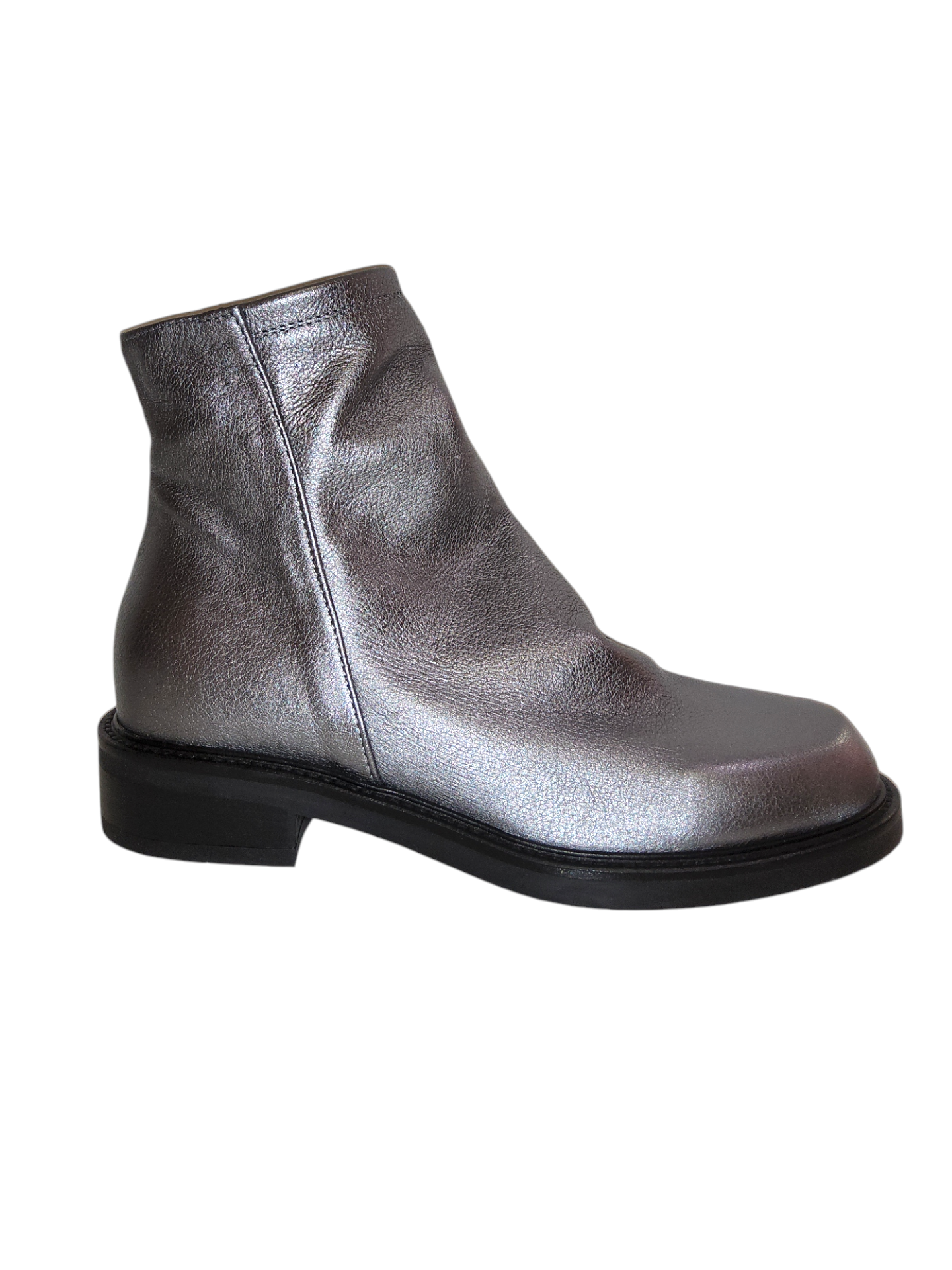 Metallic leather ankle boots