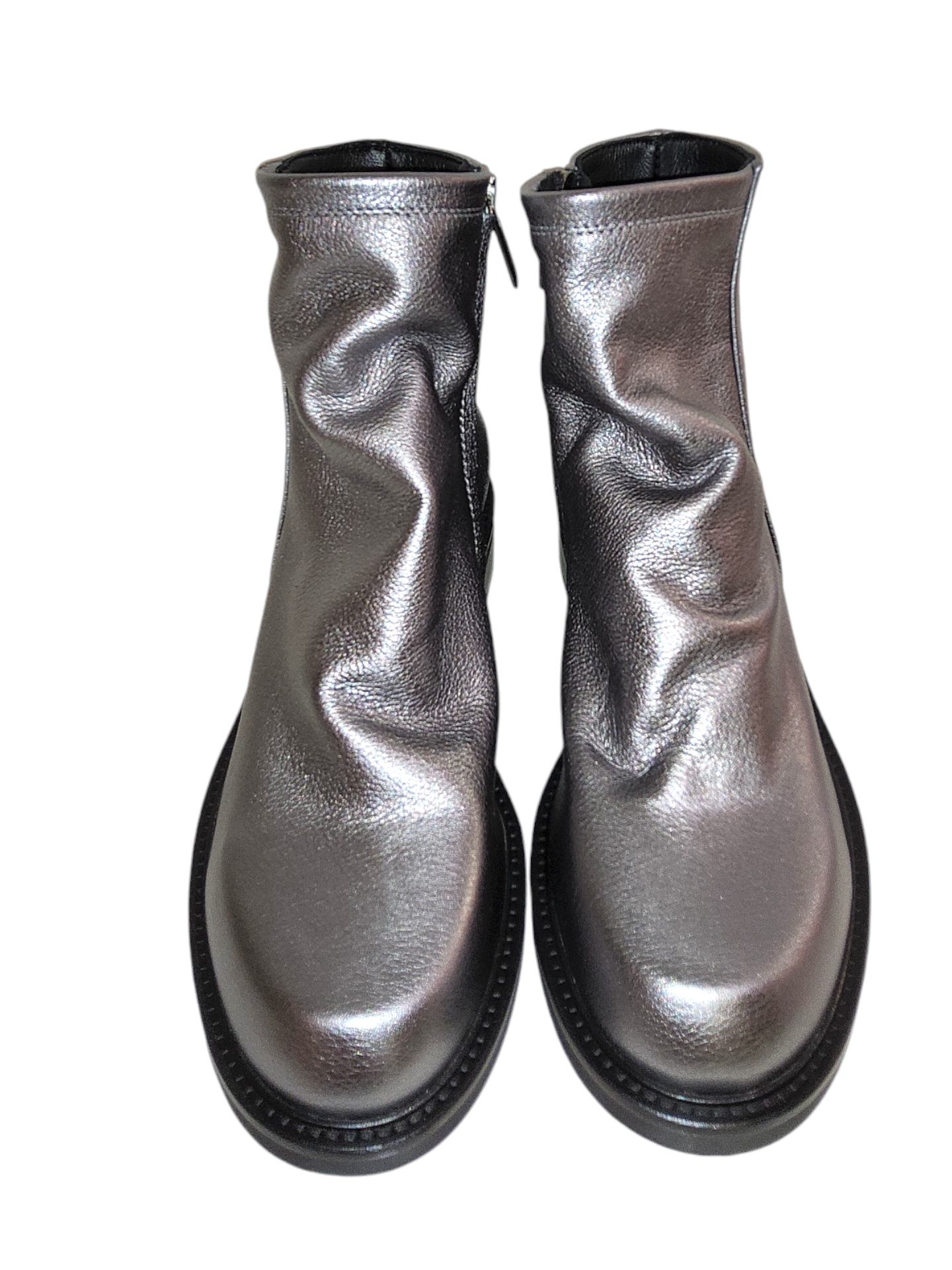 Metallic leather ankle boots