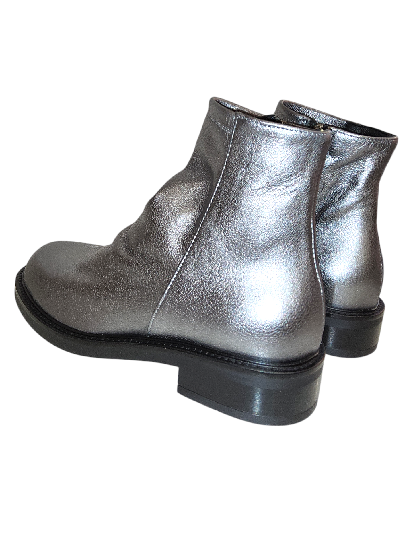 Metallic leather ankle boots