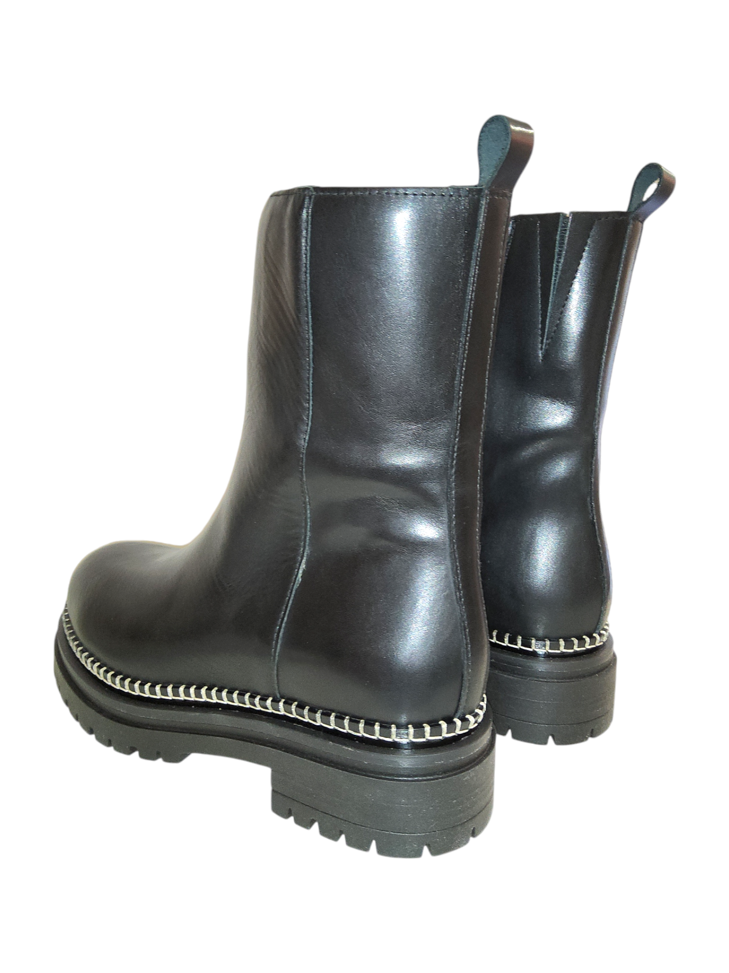 Black leather chunky boots