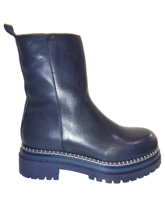 Blue leather chunky boots