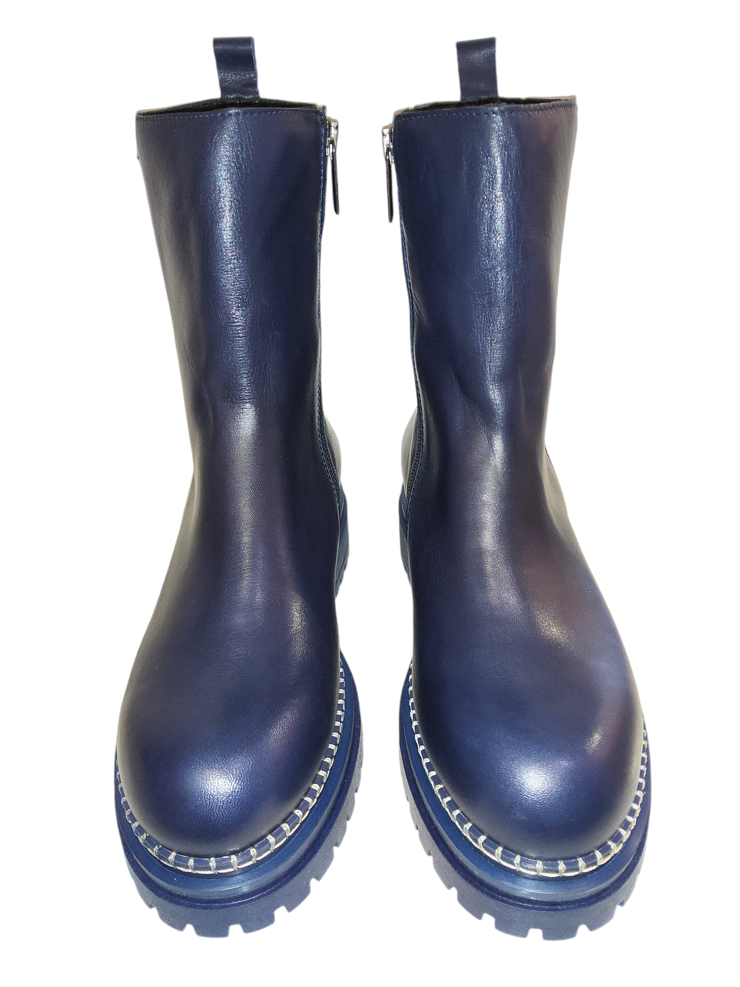 Blue leather chunky boots