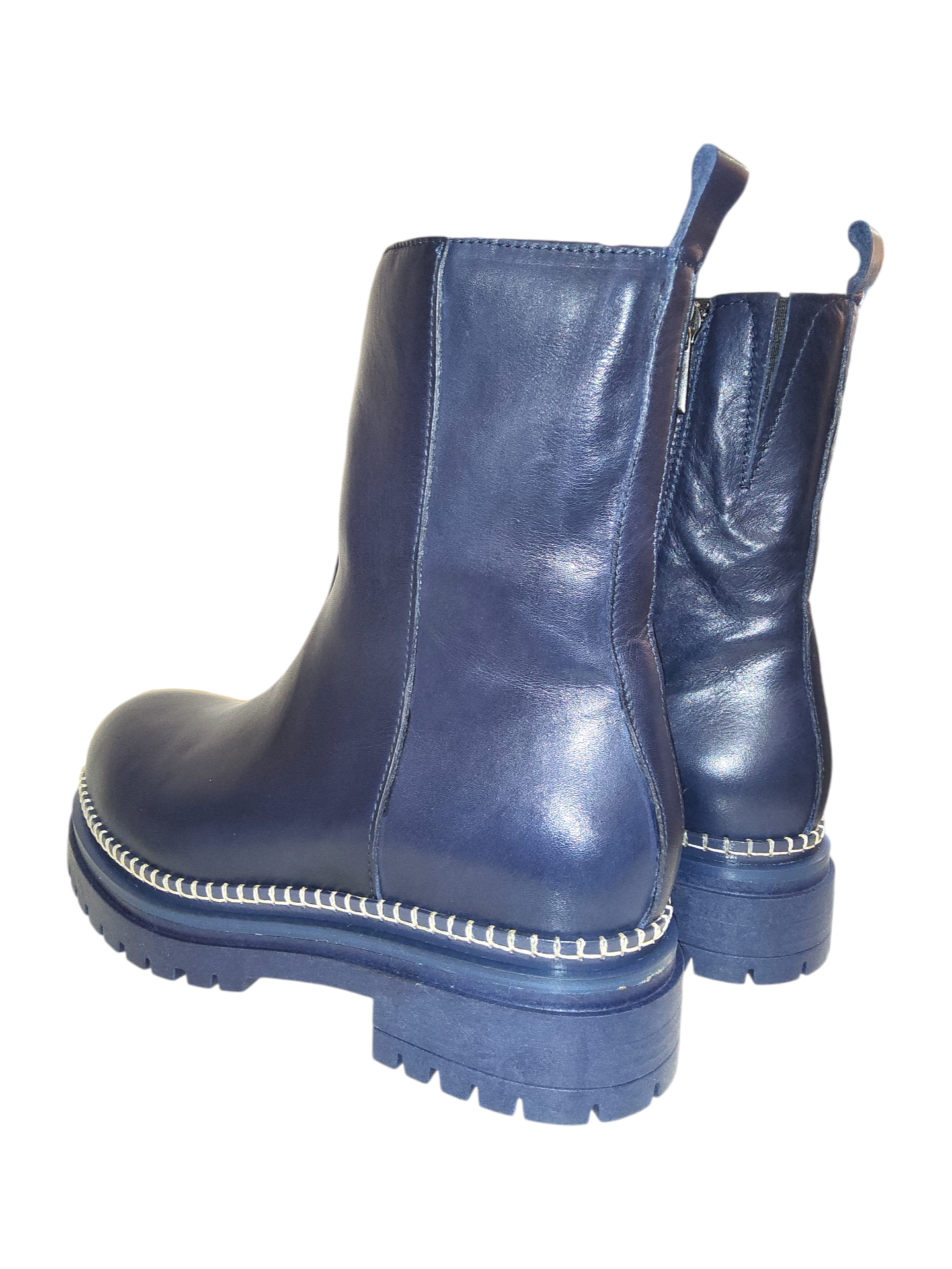 Blue leather chunky boots