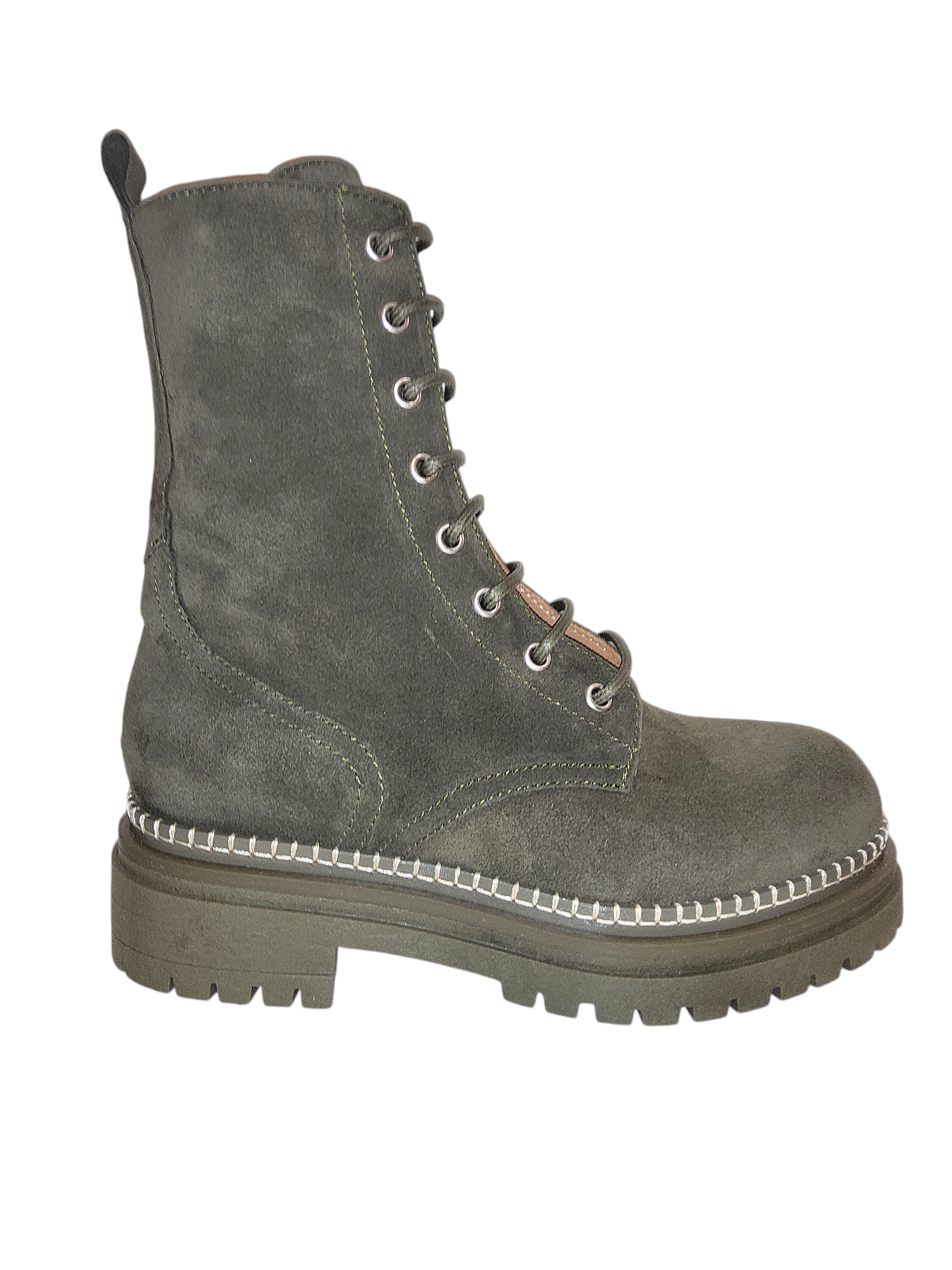 Green leather biker boots