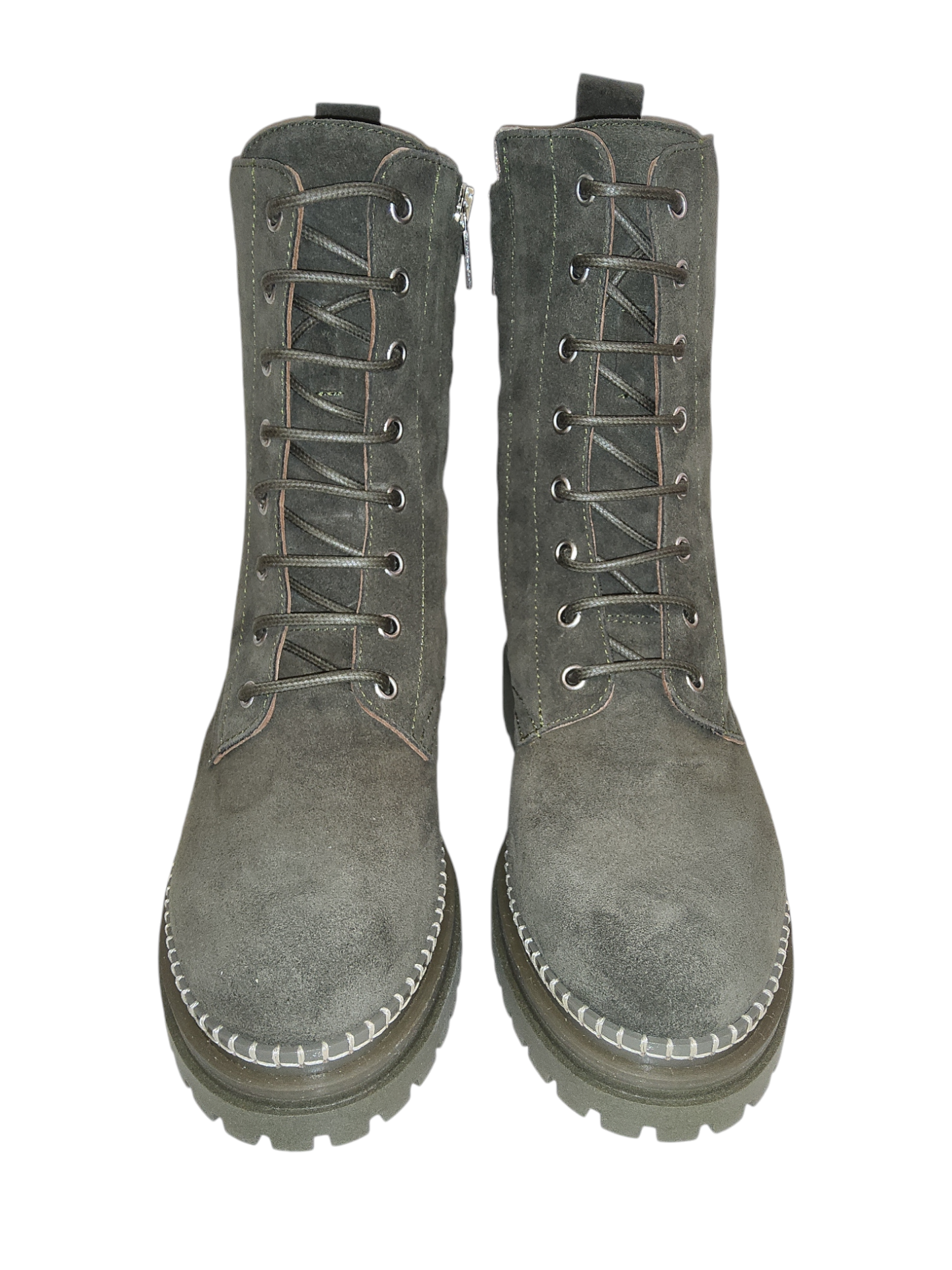 Green leather biker boots