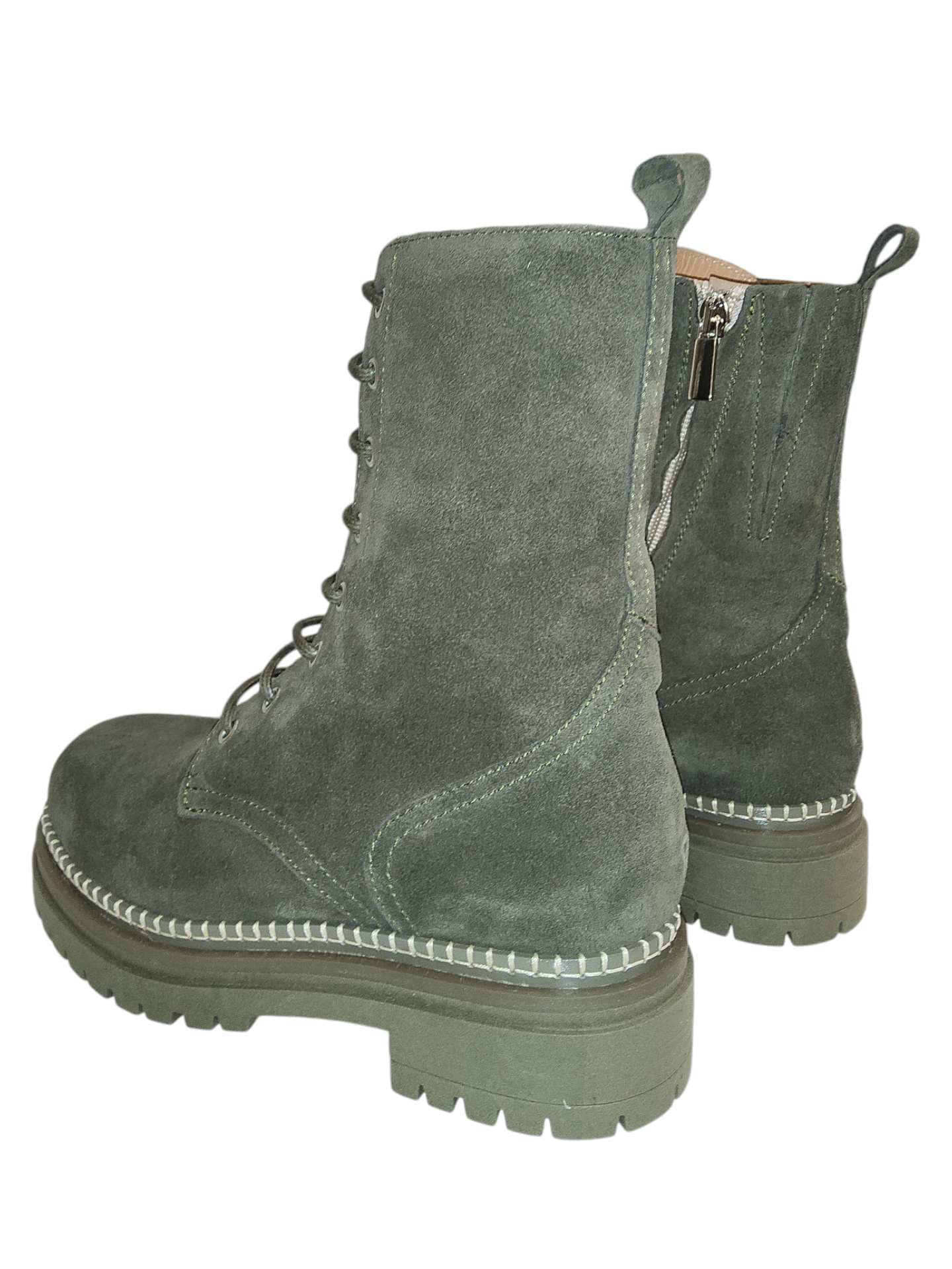 Green leather biker boots