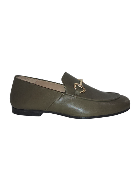 Olive green leather loafer