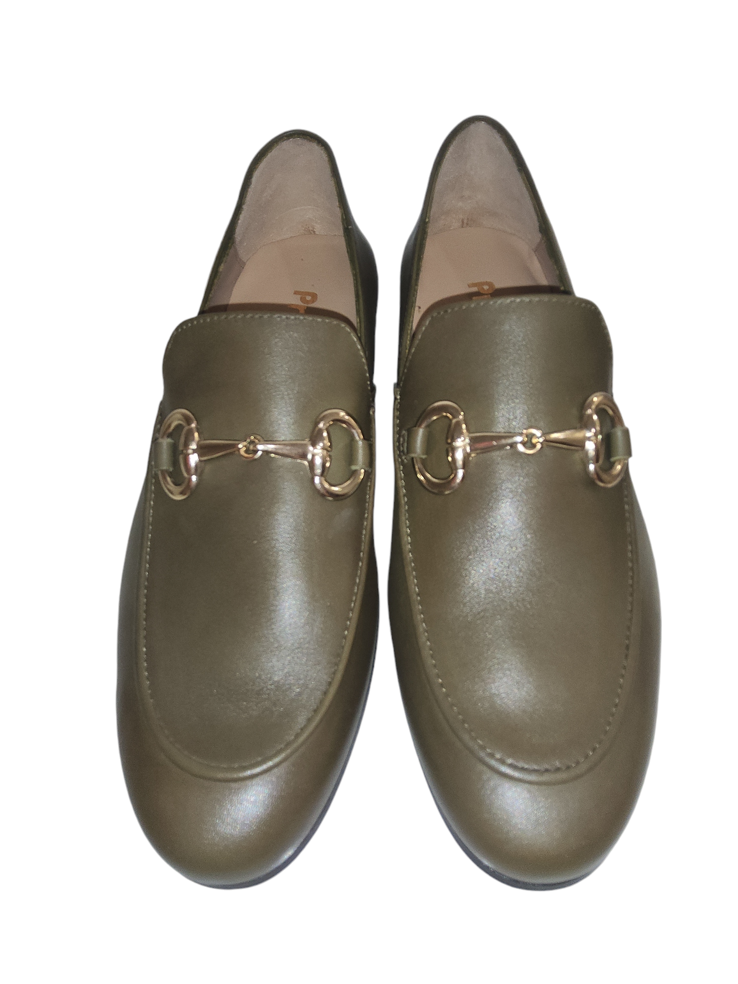 Olive green leather loafer