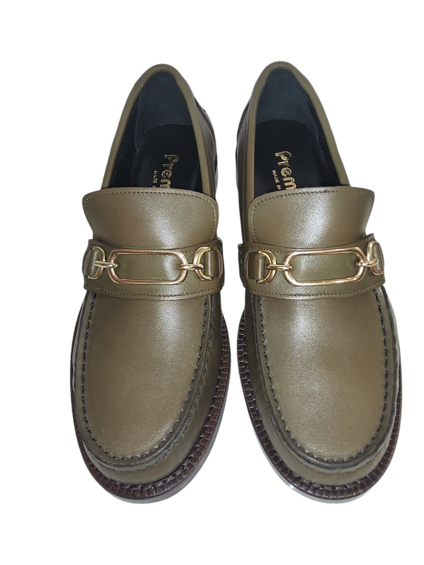 Olive green leather loafers