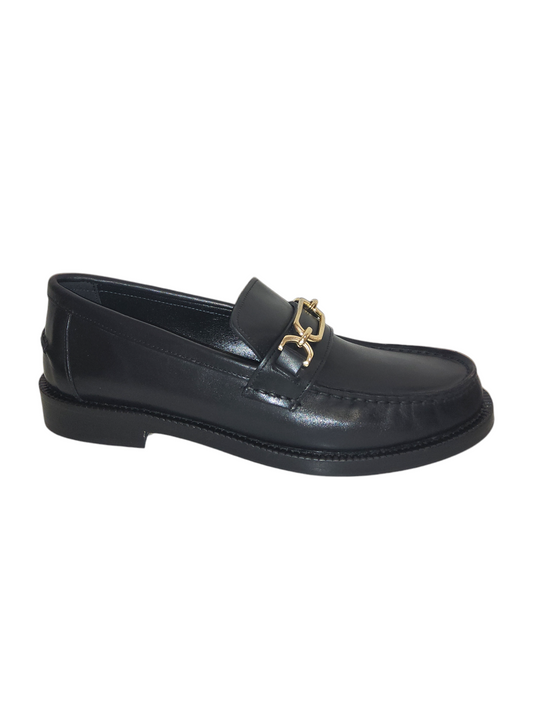 Black leather loafers