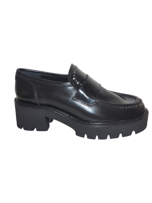 Black leather chunky loafers