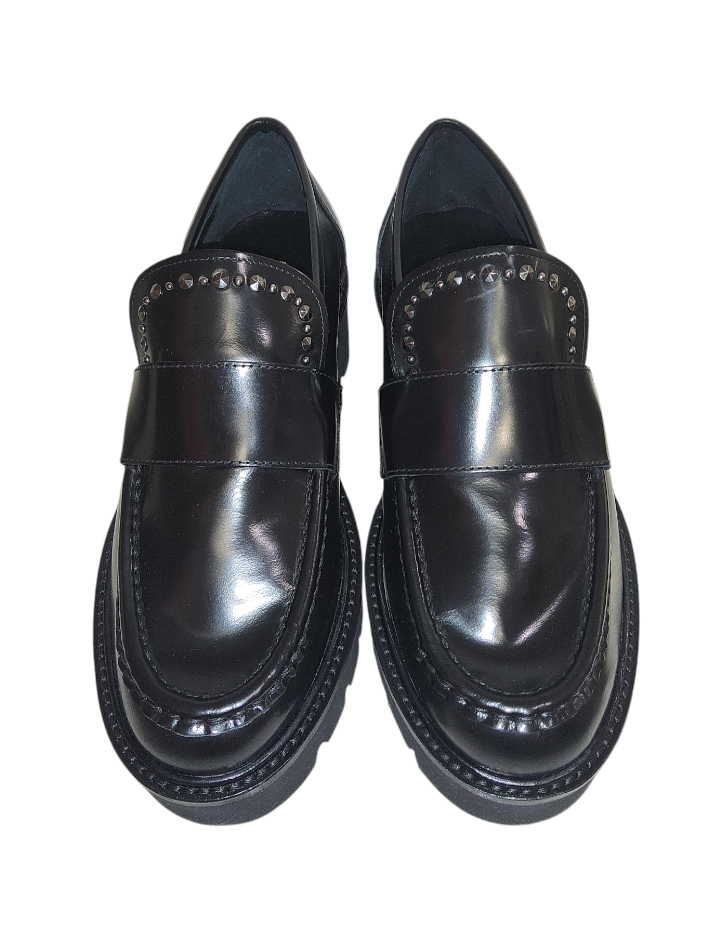 Black leather chunky loafers