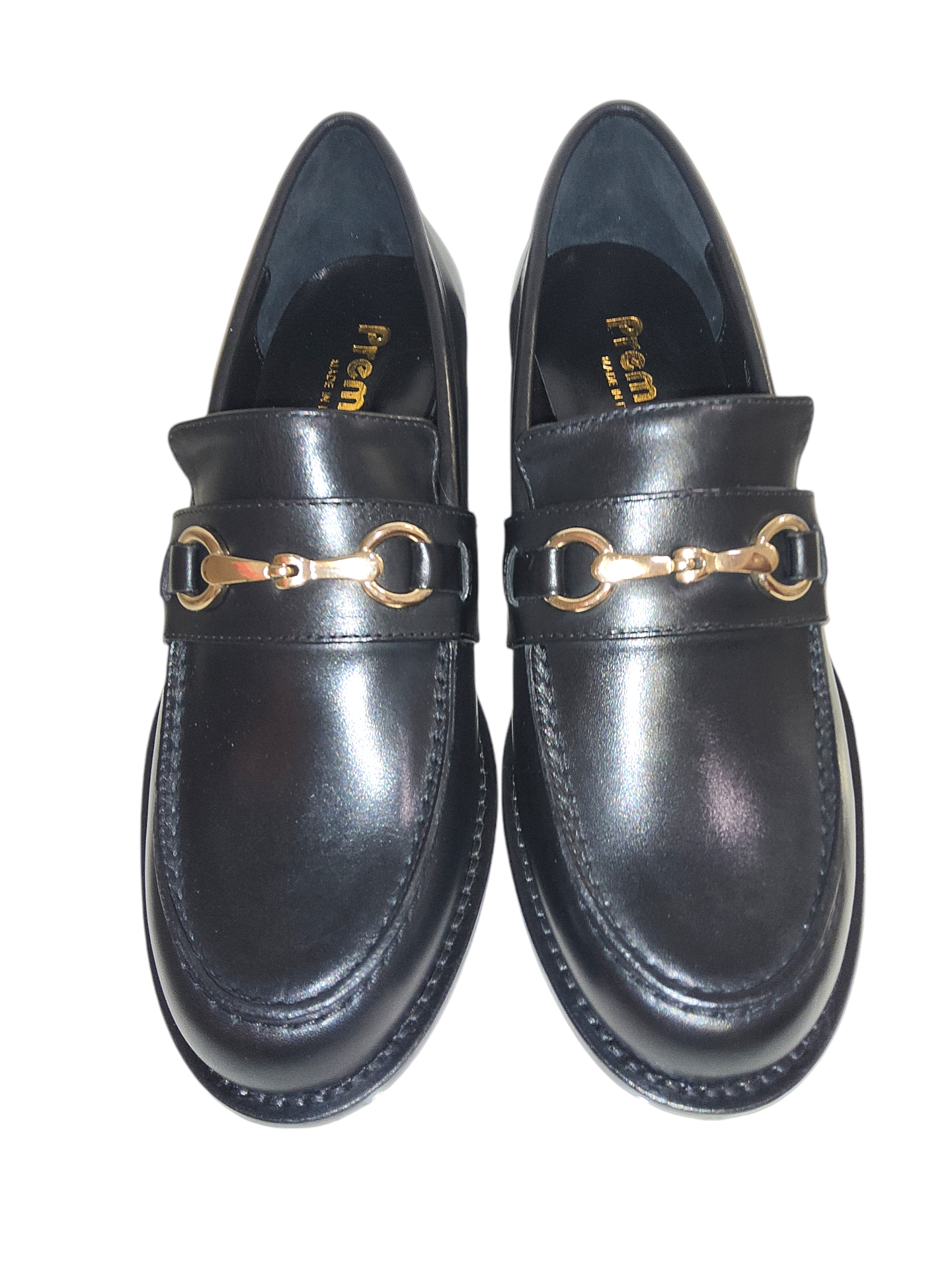 Black leather heeled loafers