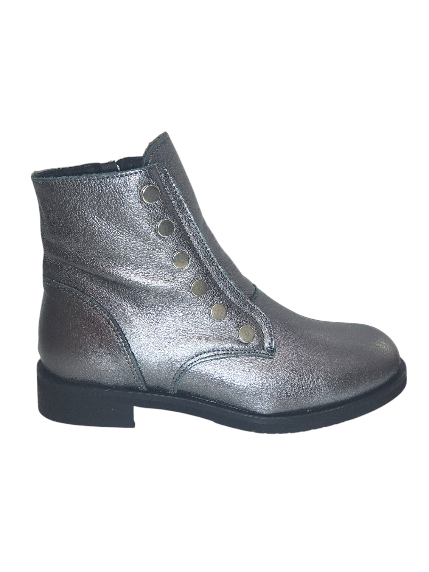 Metallic silver leather ankle boots