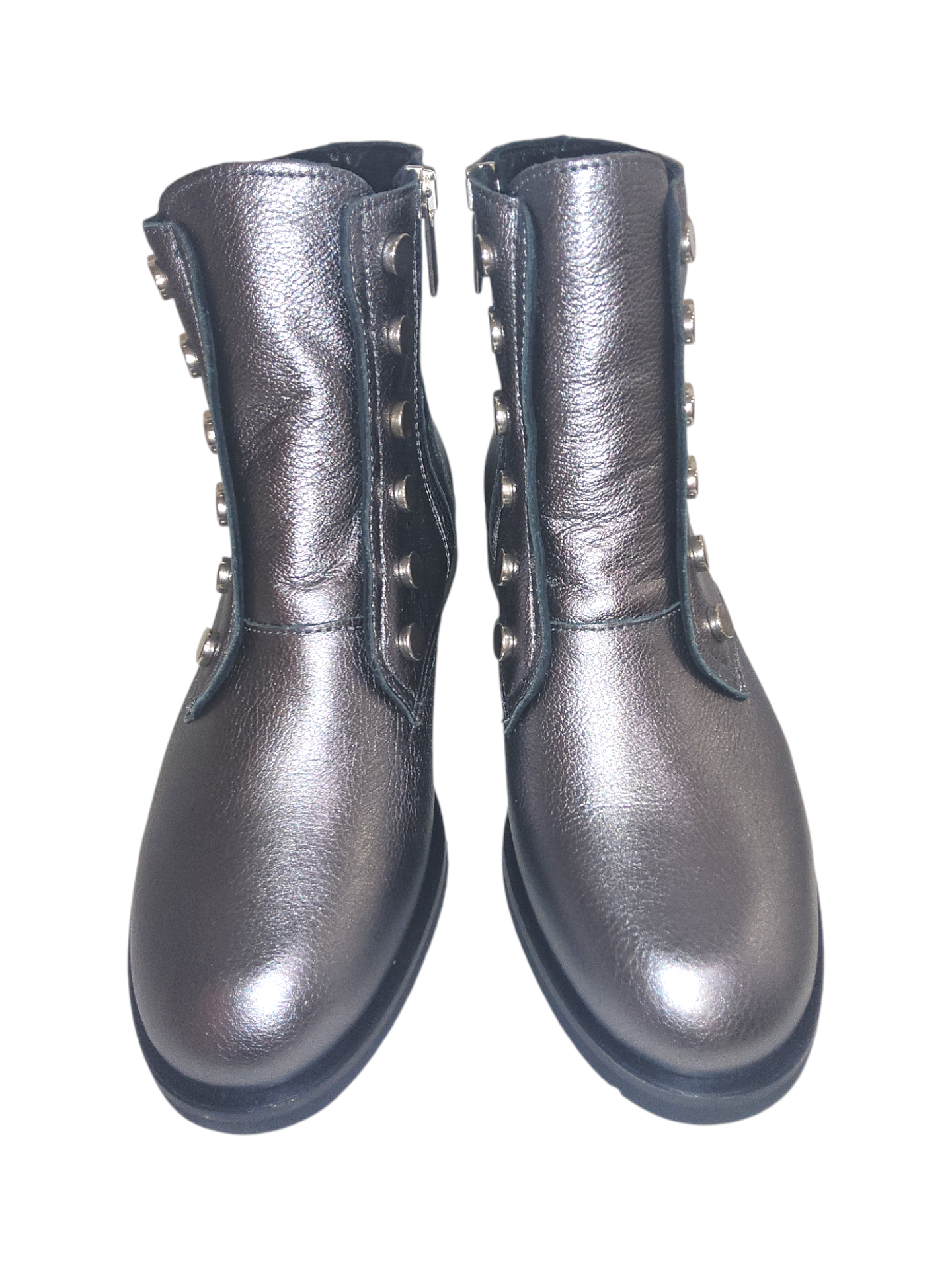 Metallic silver leather ankle boots