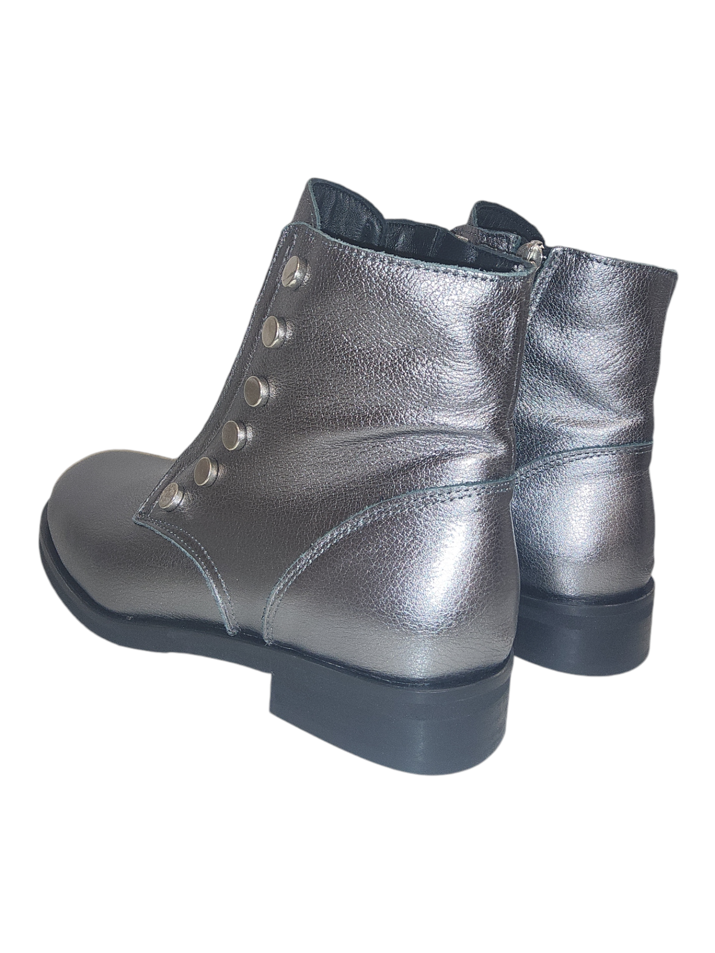 Metallic silver leather ankle boots