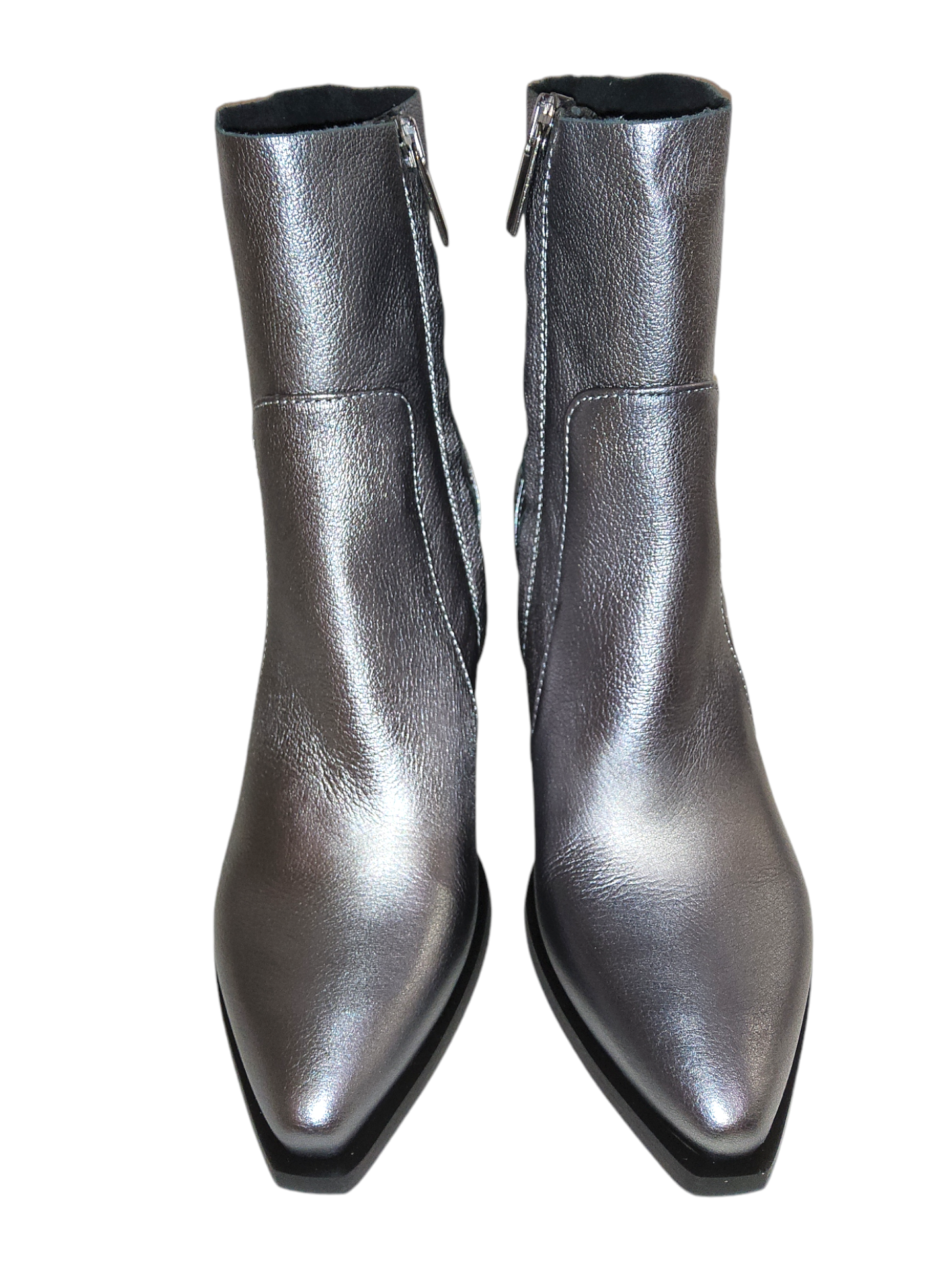 Metallic grey leather ankle boots