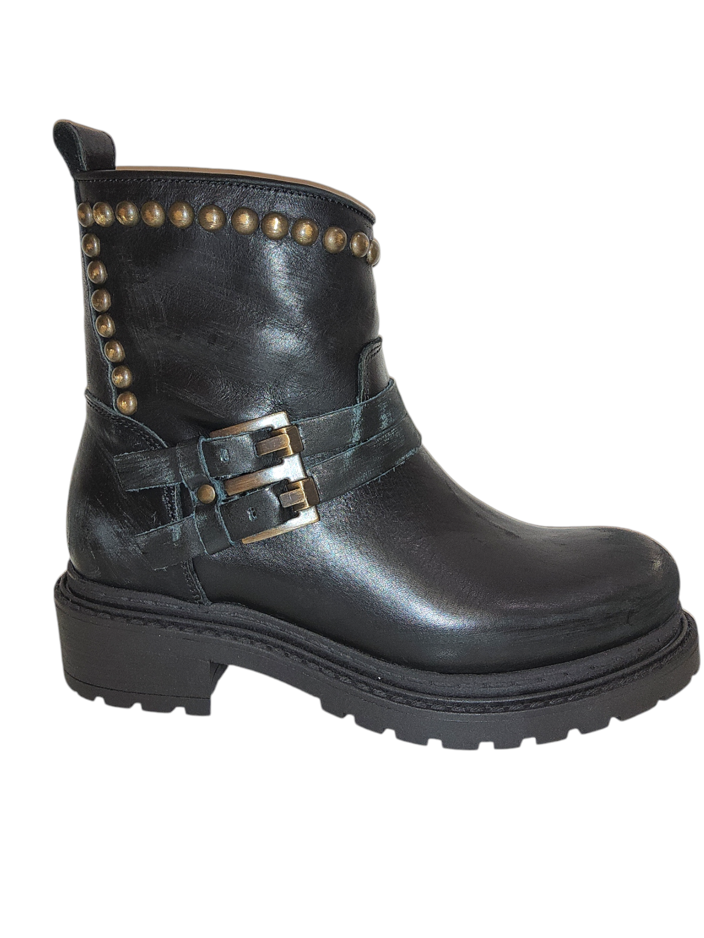 Black leather biker boots