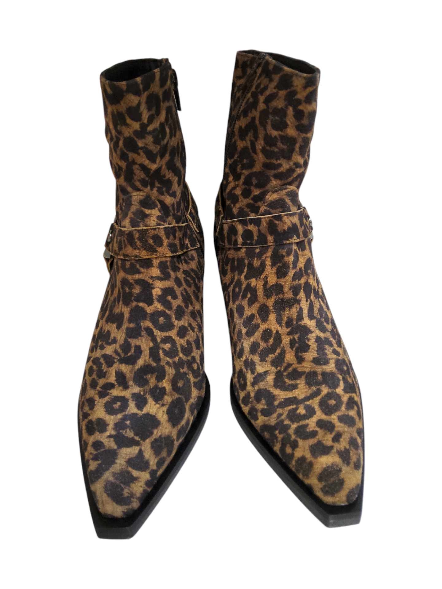 Leopard print leather ankle boots