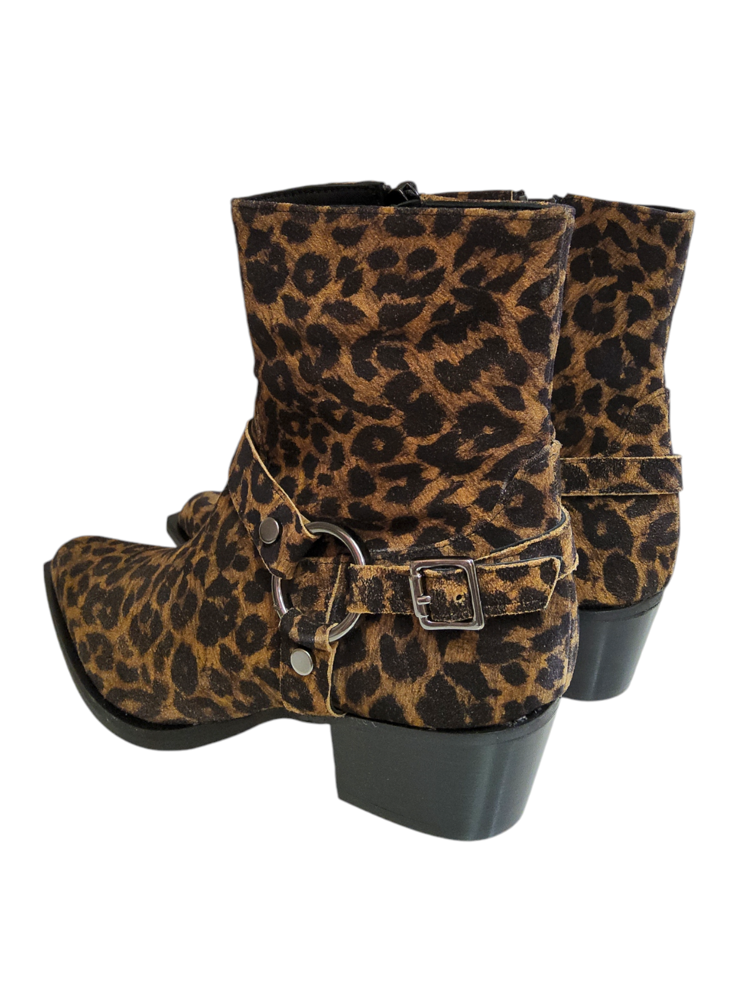 Leopard print leather ankle boots