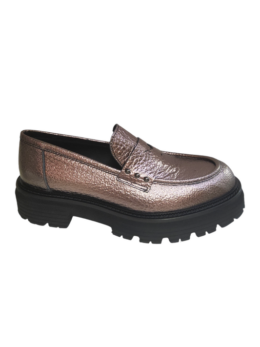 Metallic leather chunky loafers