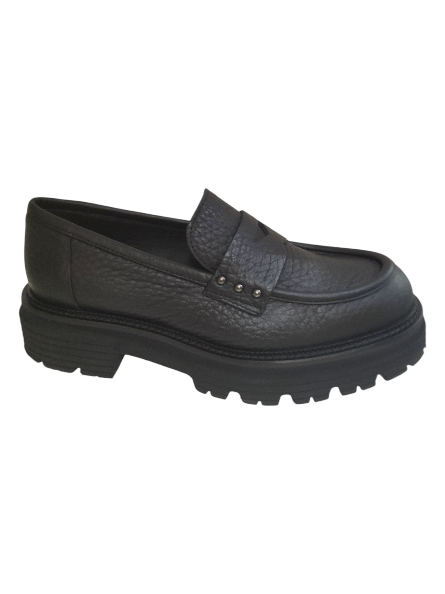 Black leather chunky loafers