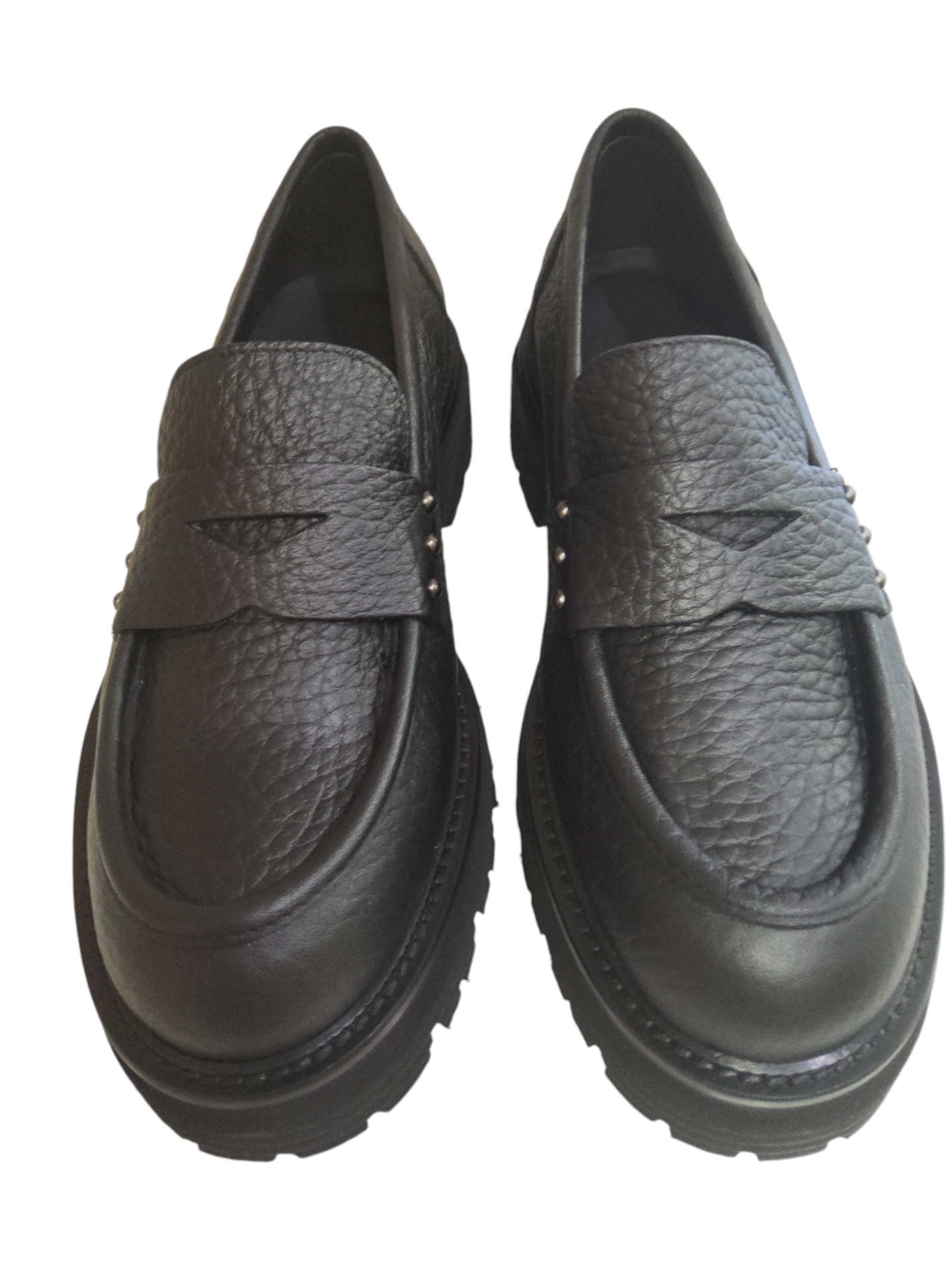 Black leather chunky loafers