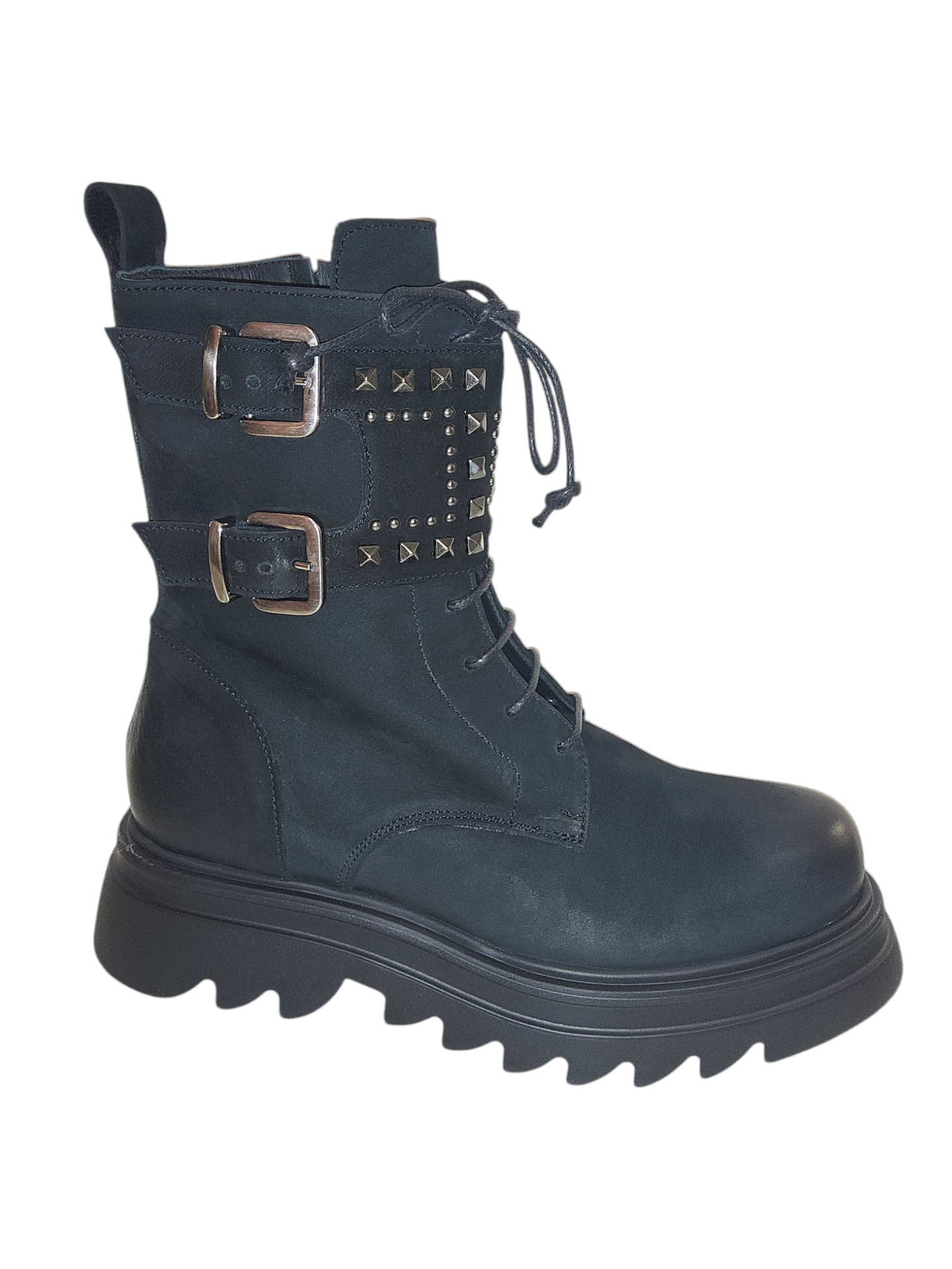 Black leather biker boots