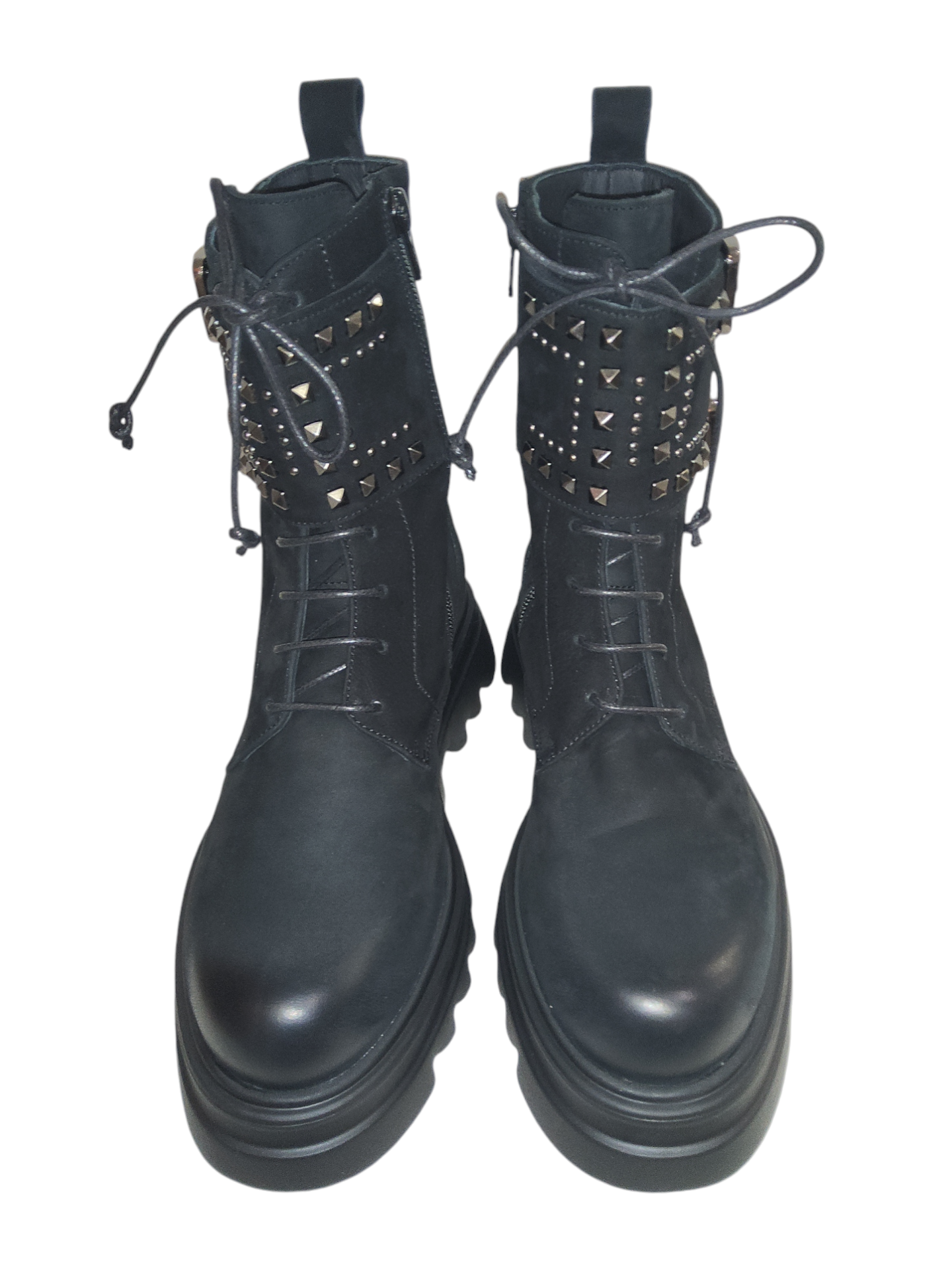 Black leather biker boots