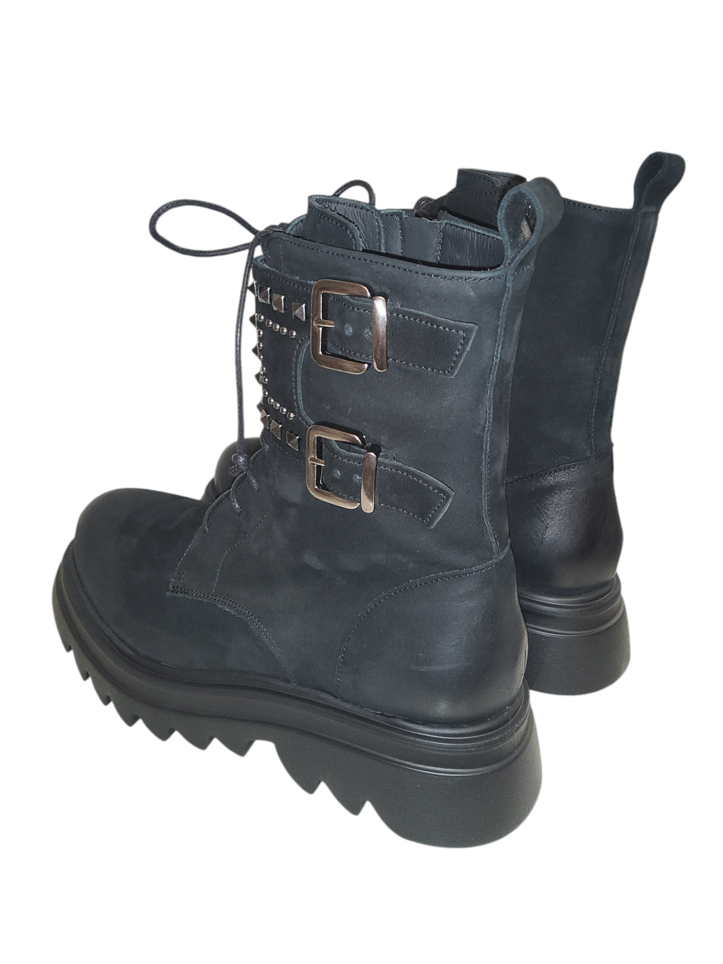 Black leather biker boots