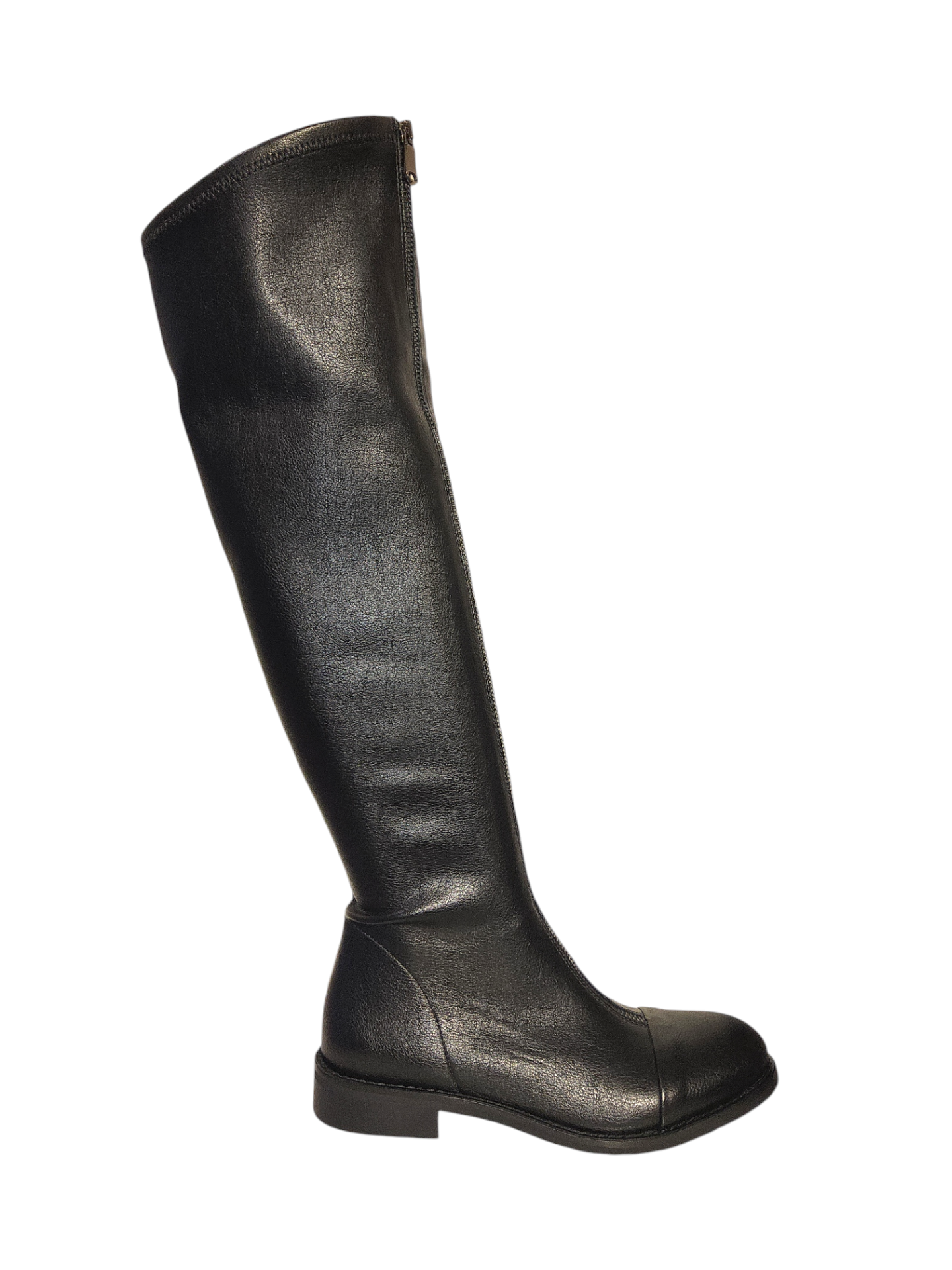 Black leather over-the knee boots