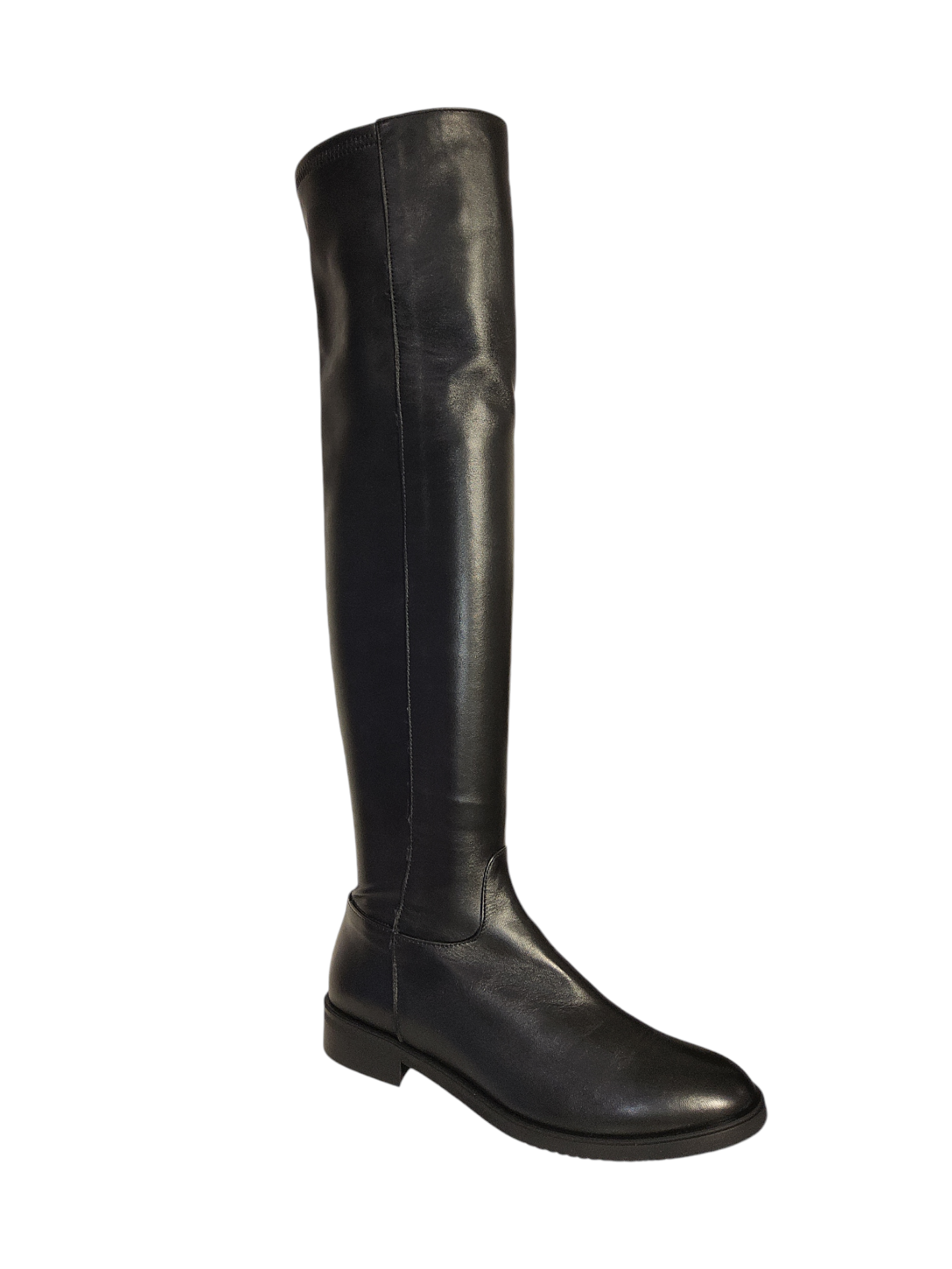 Black leather over-the knee boots