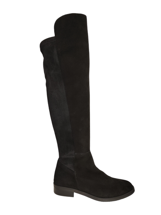 Black suede leather over-the knee boots