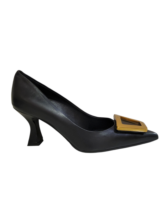 Black leather court shoe