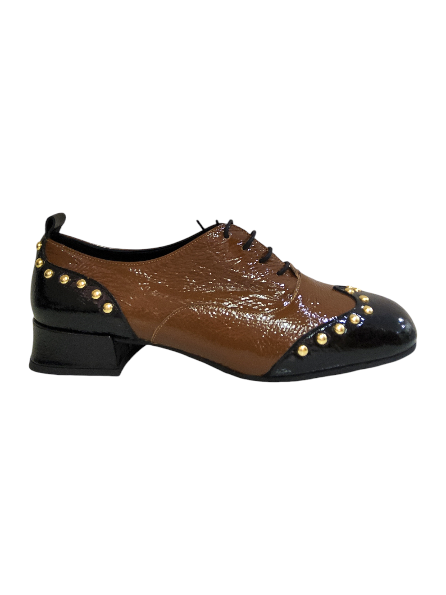 Tan and black leather lace-up shoes