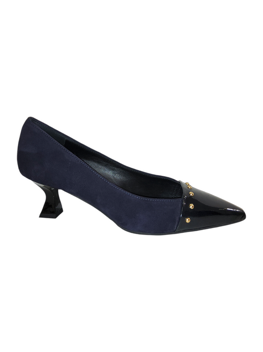 Navy lather court shoe