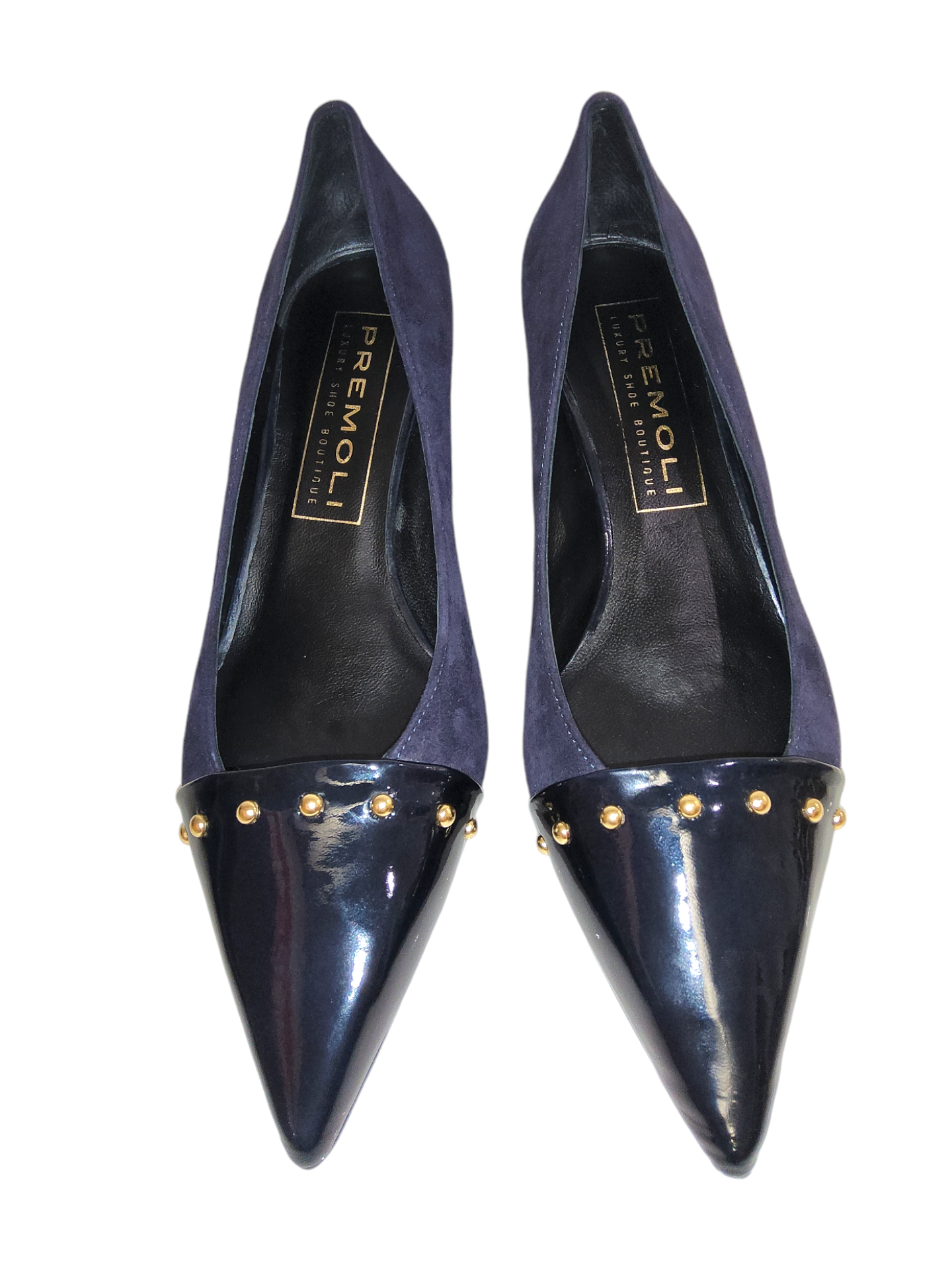 Navy lather court shoe