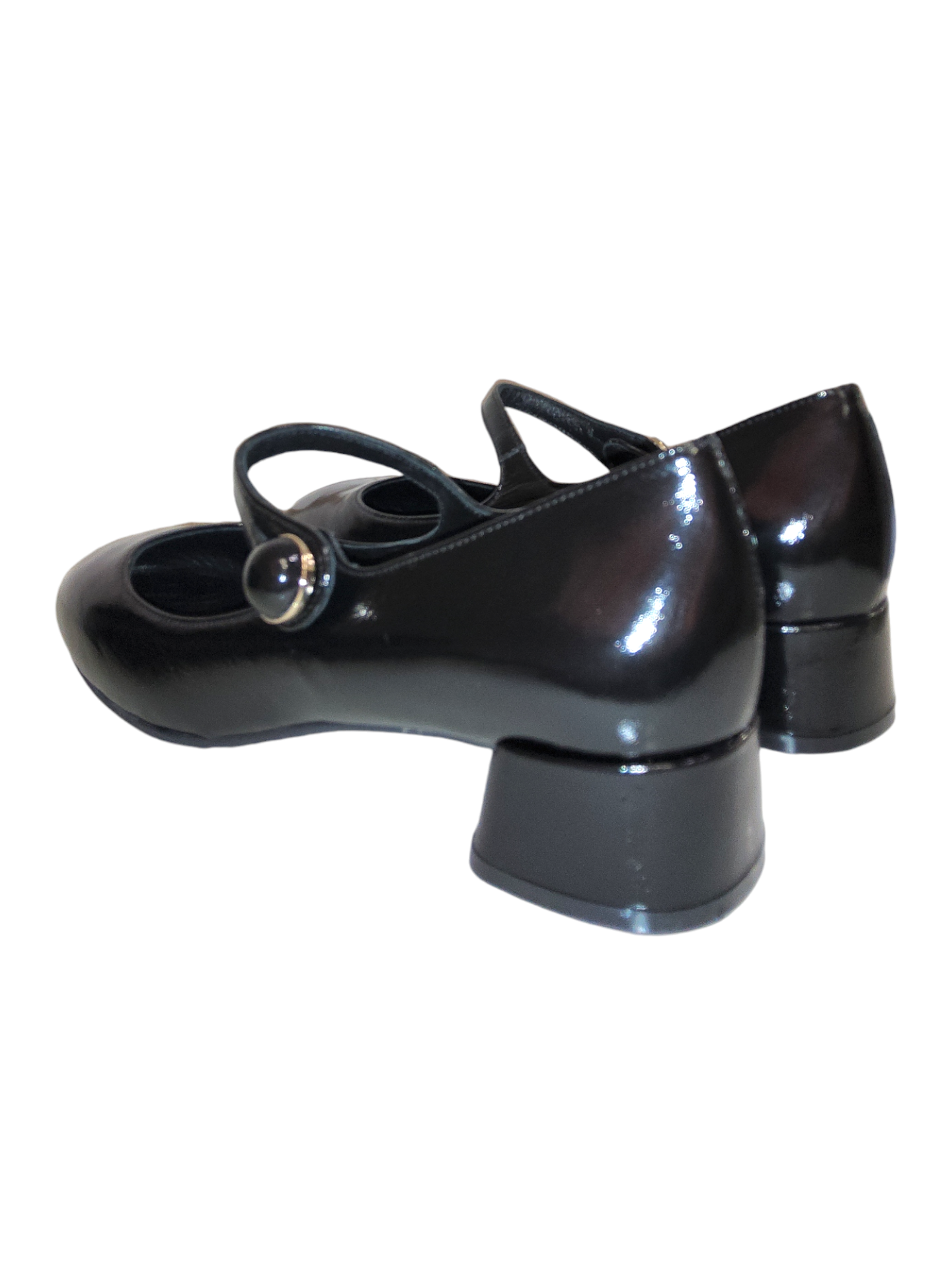 Black leather Mary Jane pumps