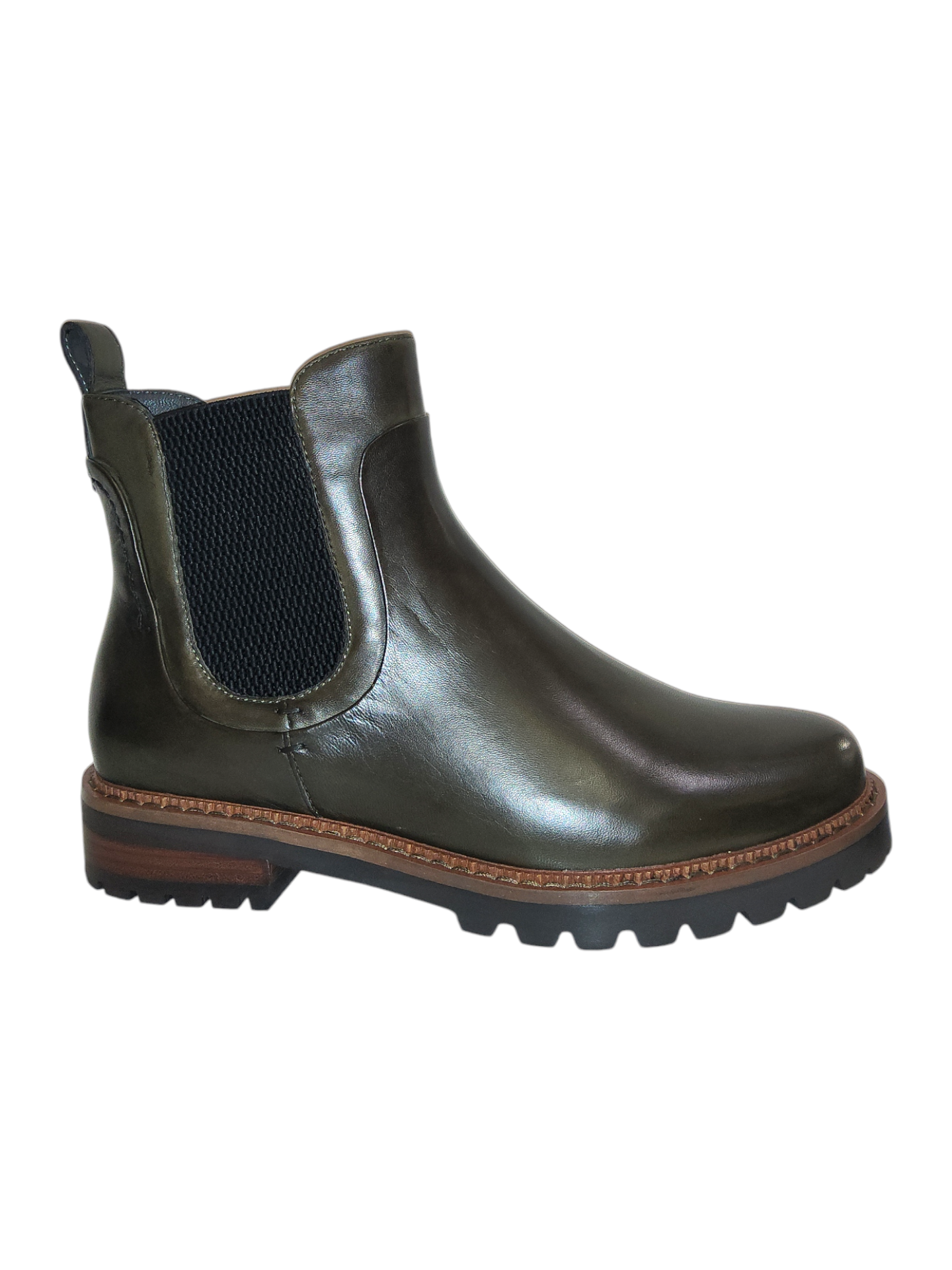 Olive green leather Chelsea boots