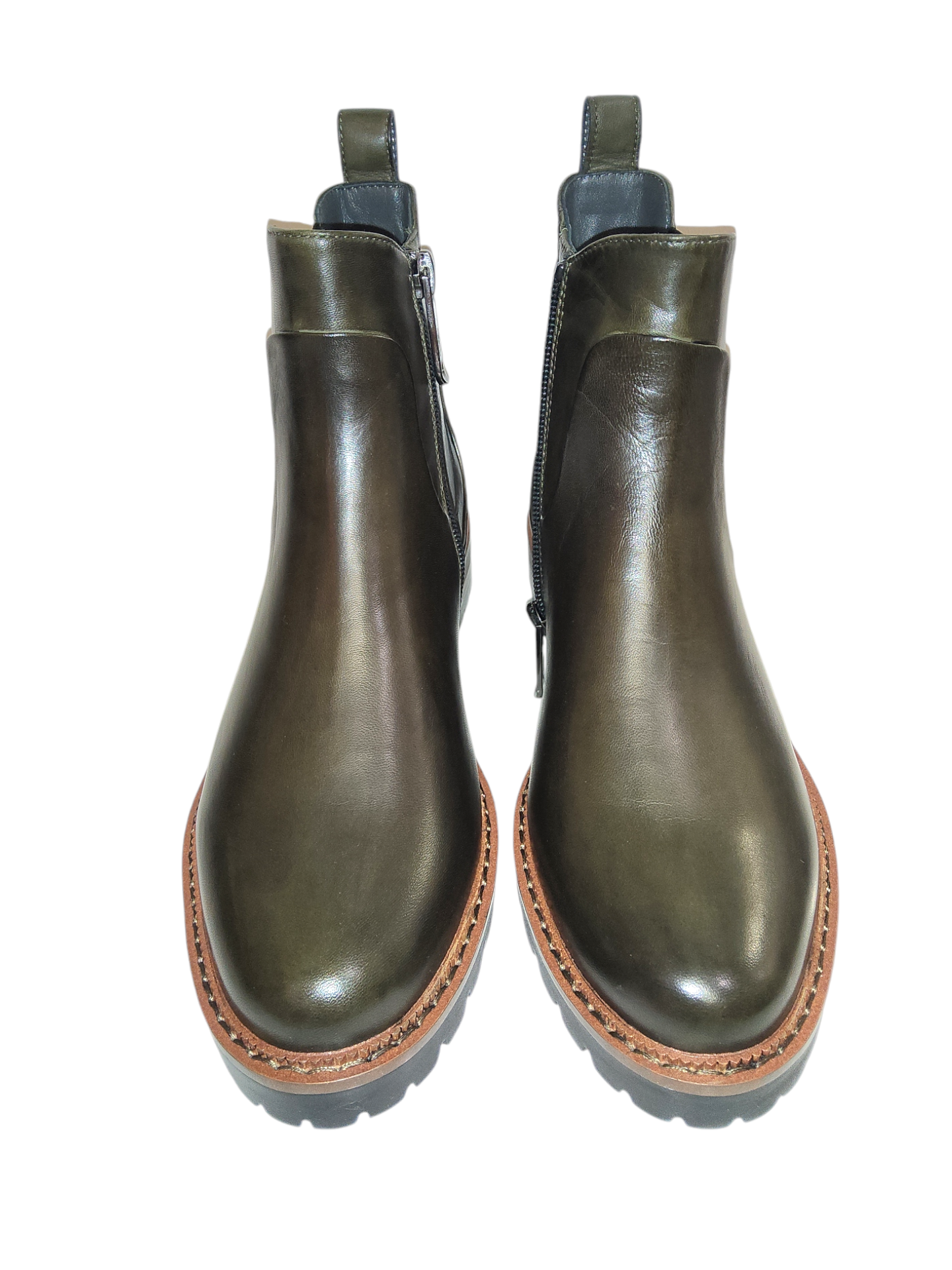 Olive green leather Chelsea boots