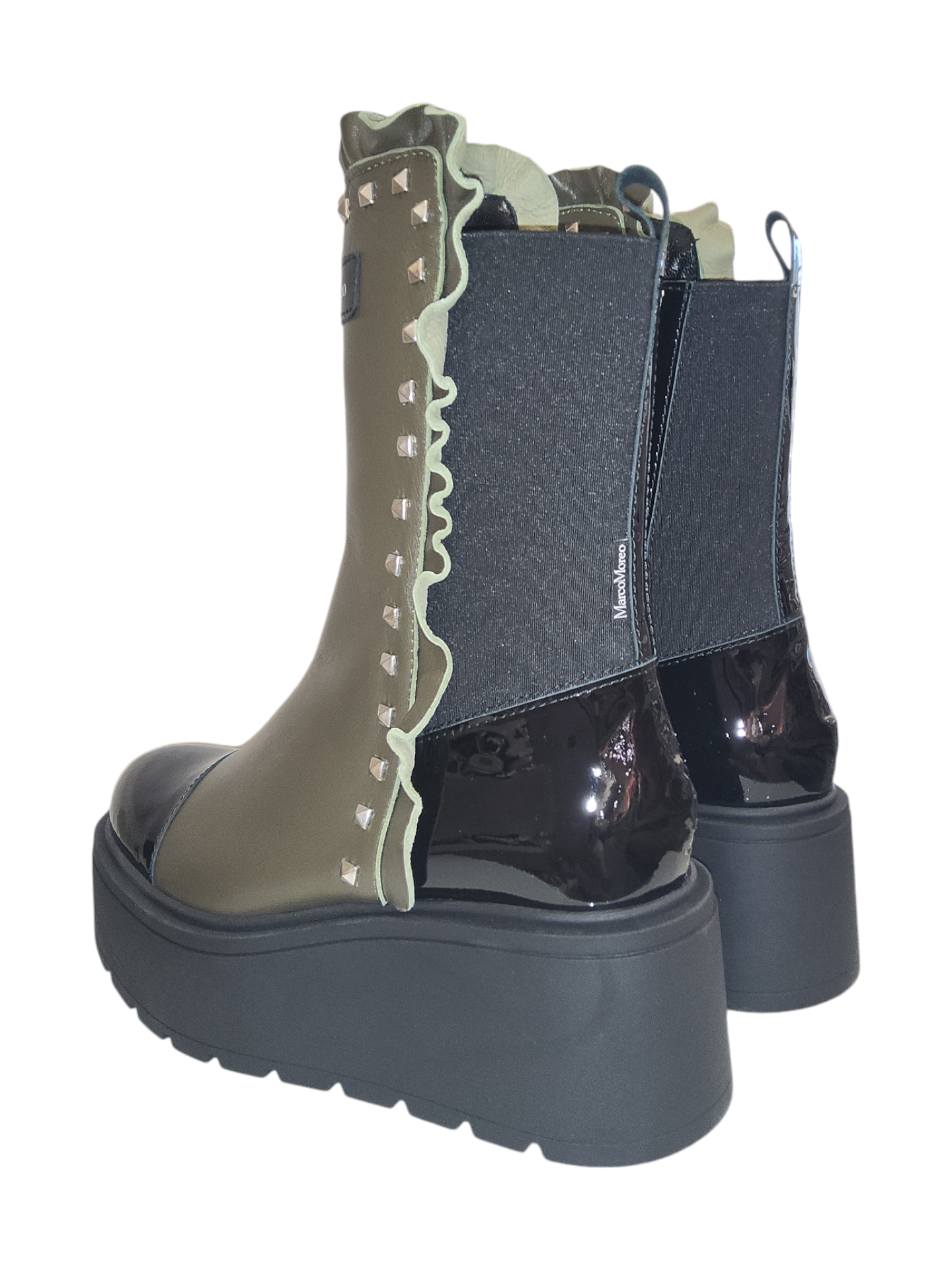 M.Moreo olive green and black leather wedge boots