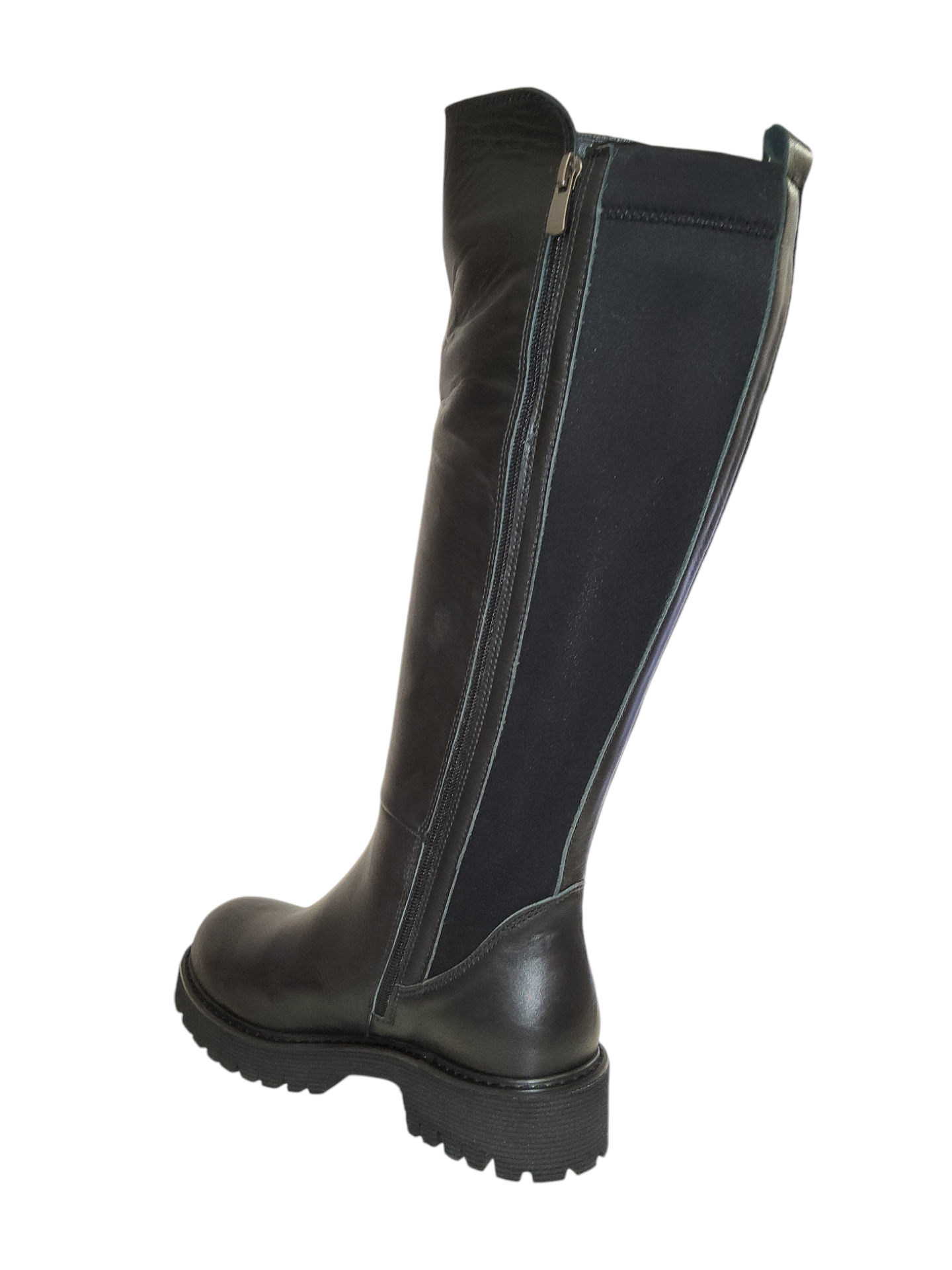 Black leather knee high boots