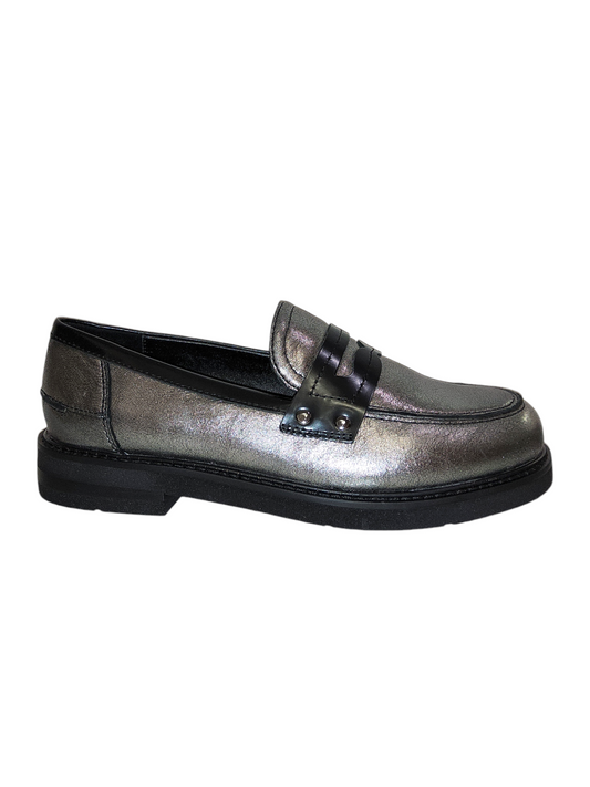 Gun metal leather loafers