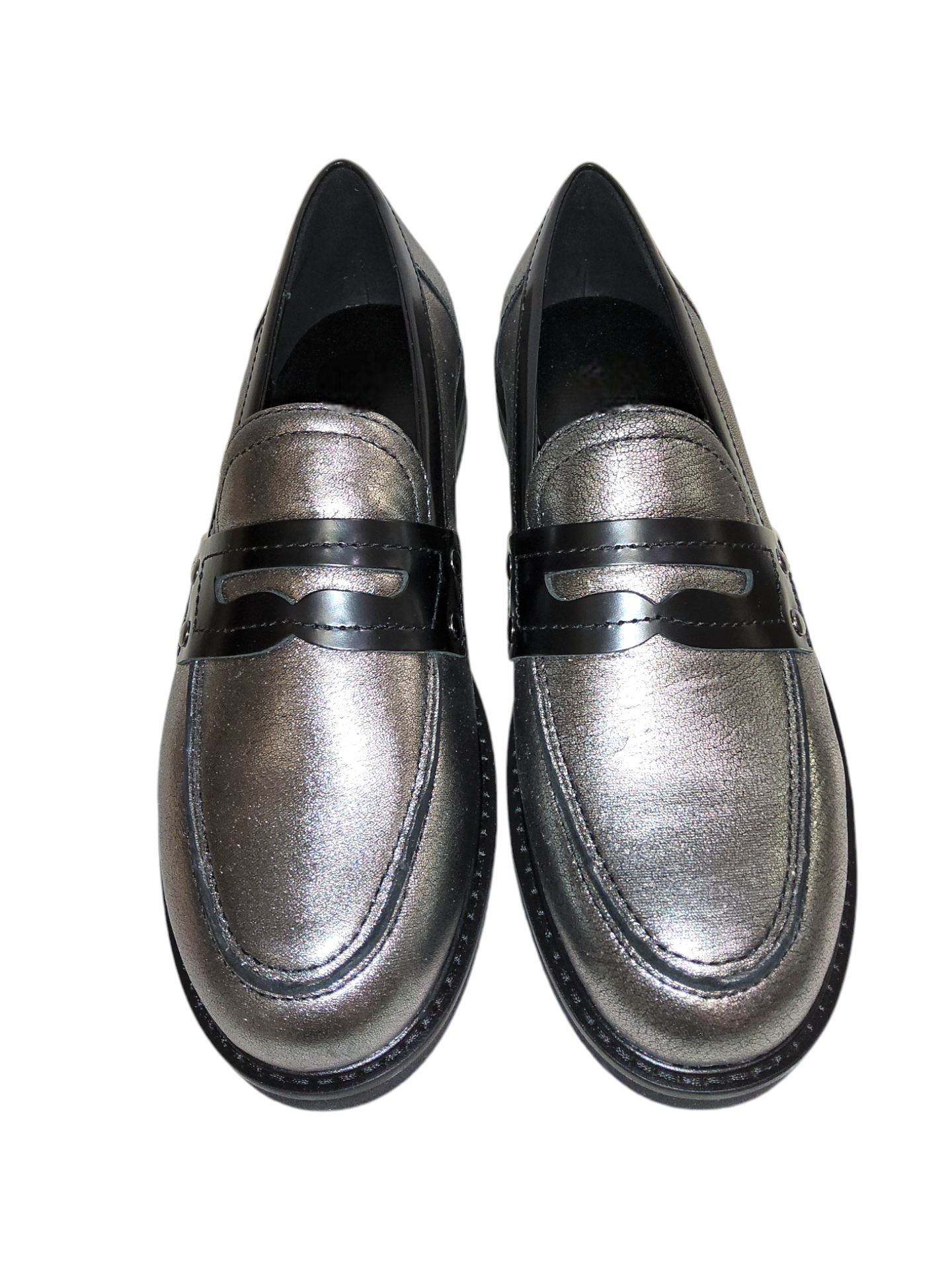 Gun metal leather loafers