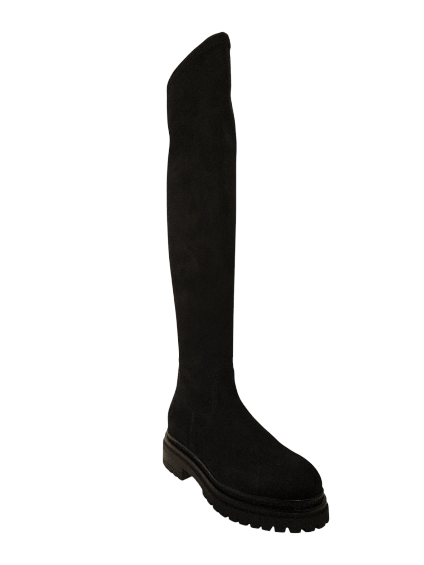 Black suede leather over-the knee boots