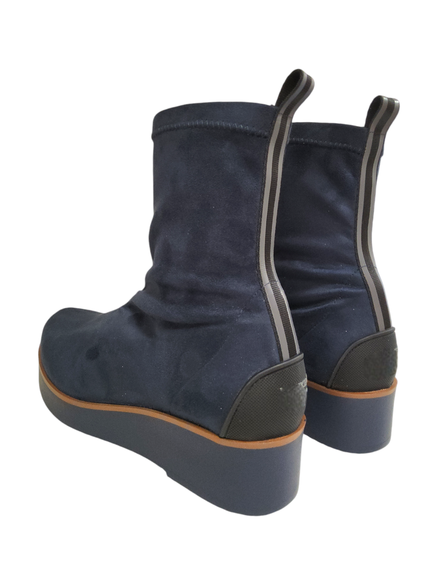 Navy Elastic fabric ankle boots