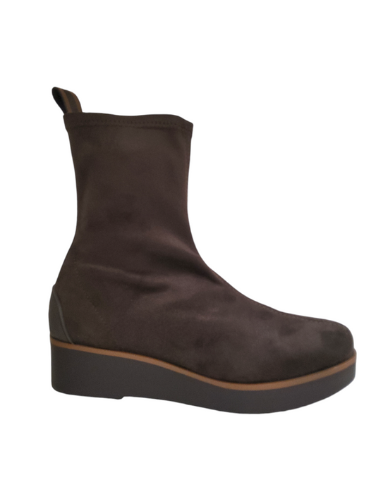 Brown Elastic fabric ankle boots