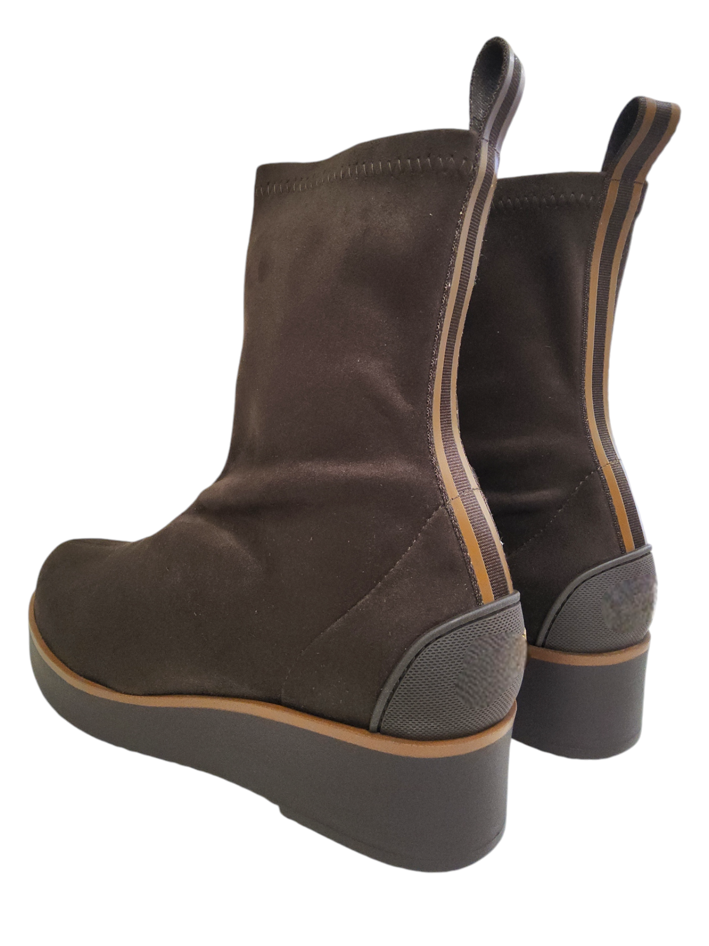 Brown Elastic fabric ankle boots