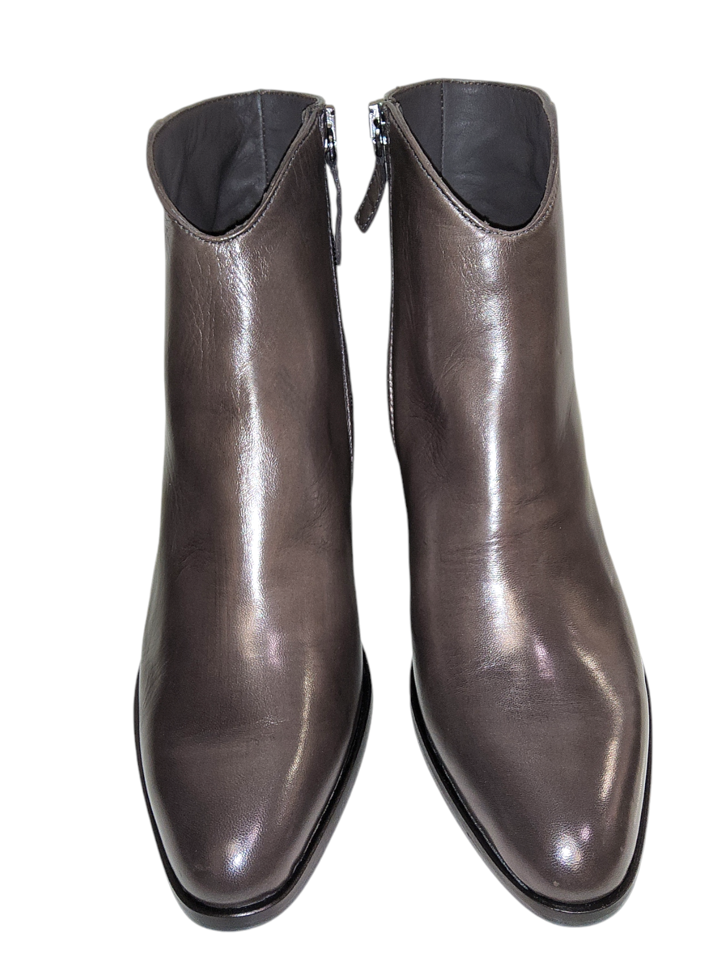 Grey leather ankle boots